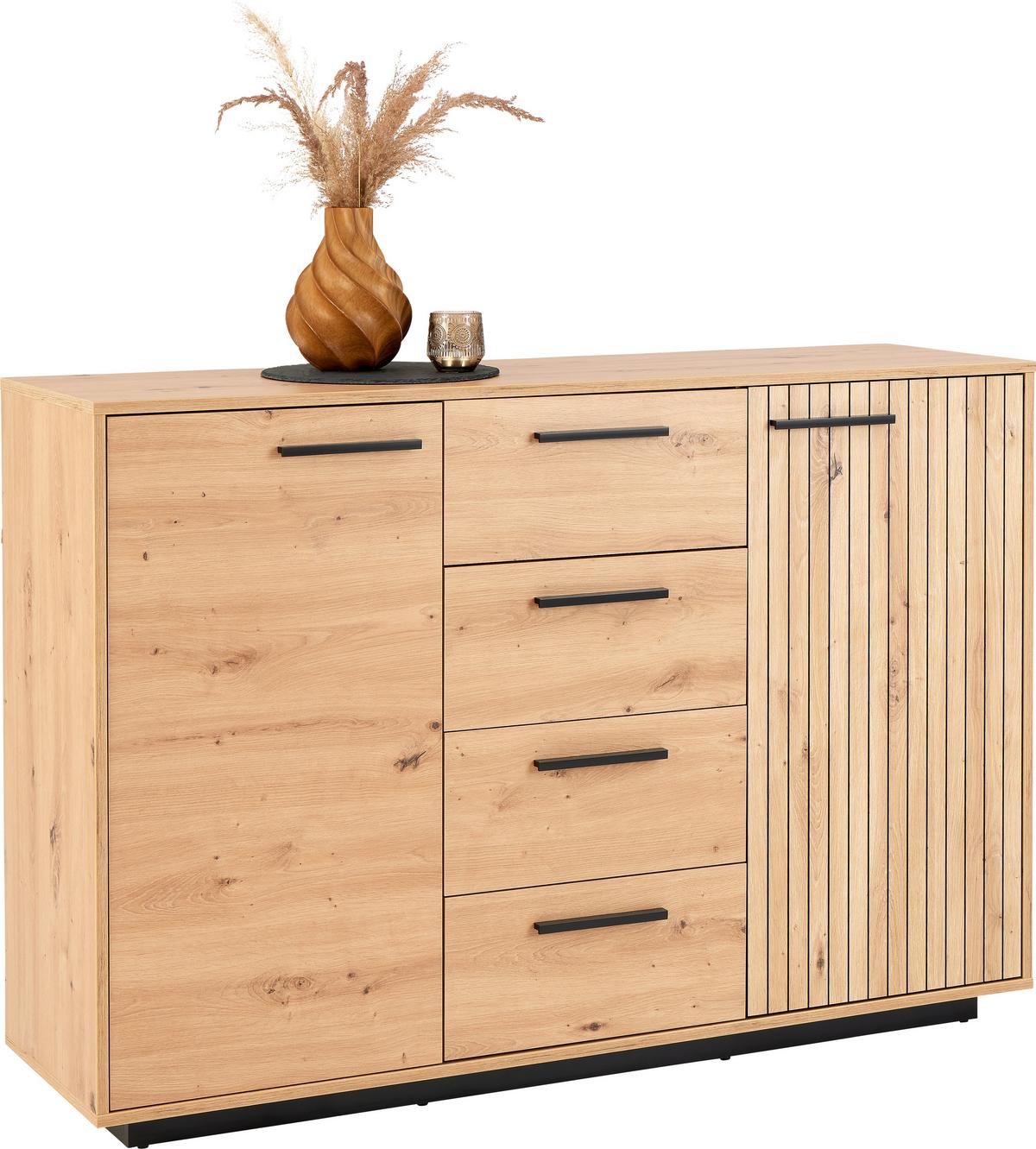 Komoda Lukas - hrast Artisan/crna, Trend, drvni materijal/plastika (133,6/95,4/40,2cm) - Modern Living