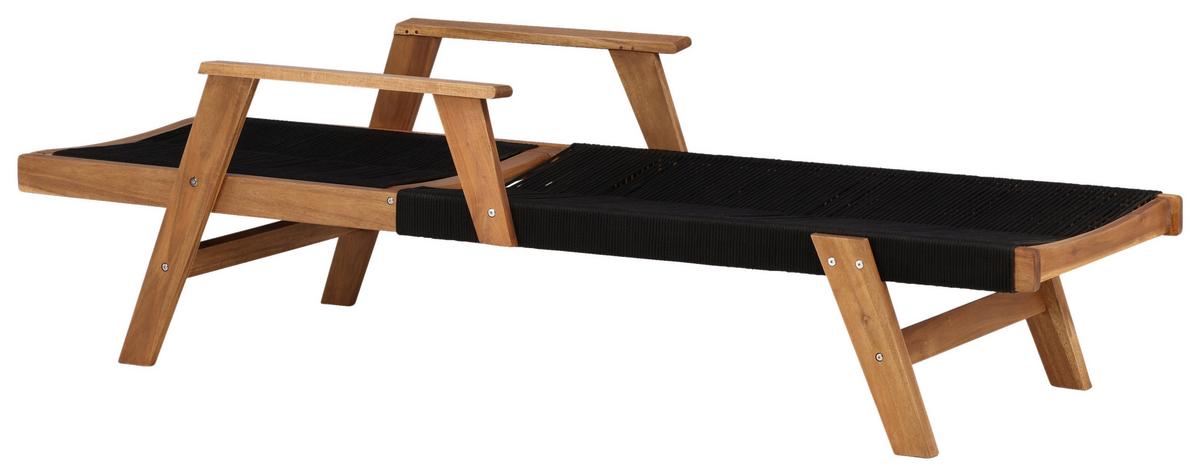 Sonnenliege Little John ca. 73x200 cm Schwarz/Akazie - Schwarz/Akaziefarben, KONVENTIONELL, Holz (73/35/200cm) - Gardenson