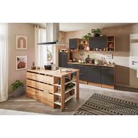 Küchenblock Hilde m. Insel m. Geräten ca.280cm Eiche/Grau - Wildeiche/Alufarben, Design, Holzwerkstoff/Metall (280-150cm) - Respekta