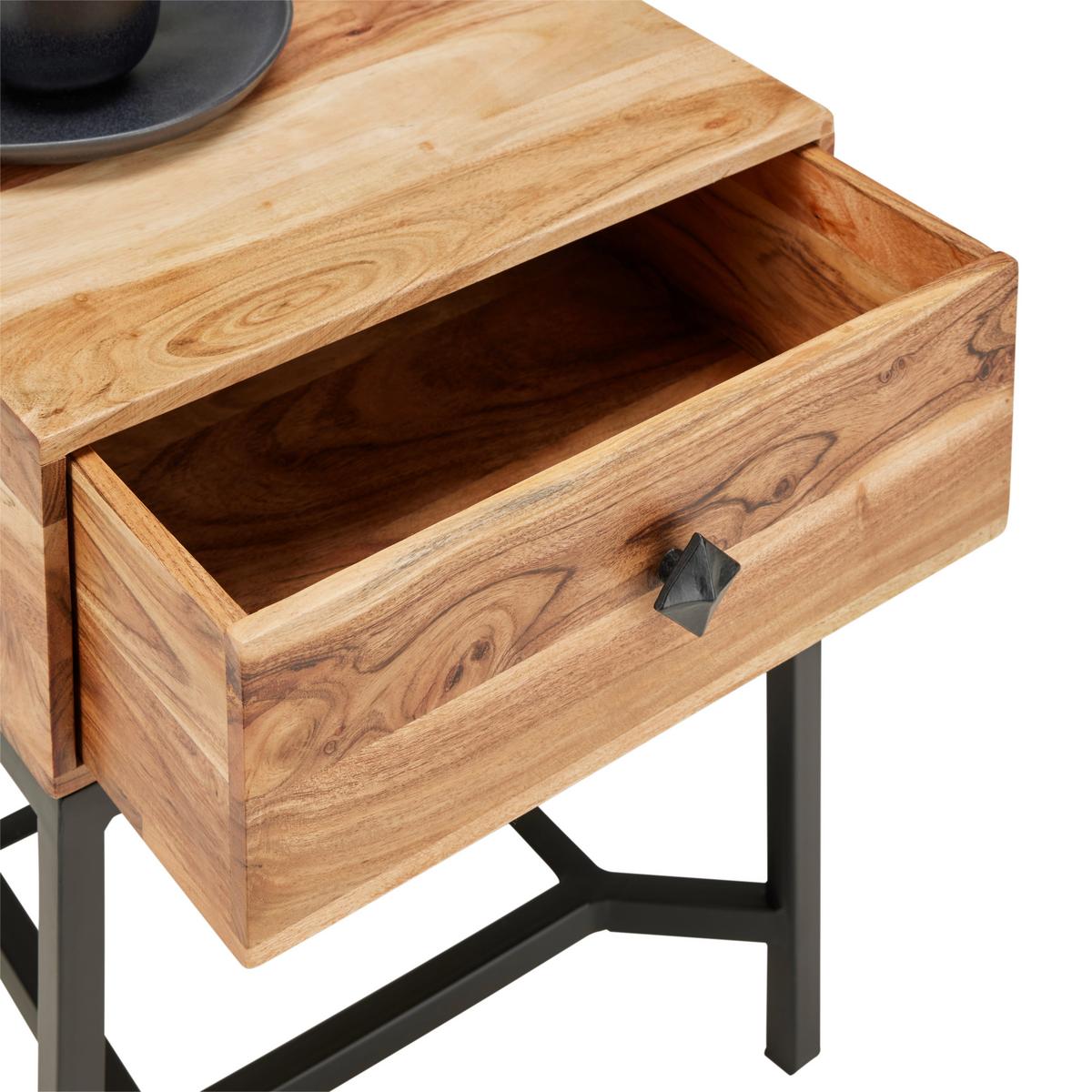 Nachttisch in Akaziefarben - Weiss/Schwarz, Natur, Holz/Stein (40/55/35cm) - Zandiara