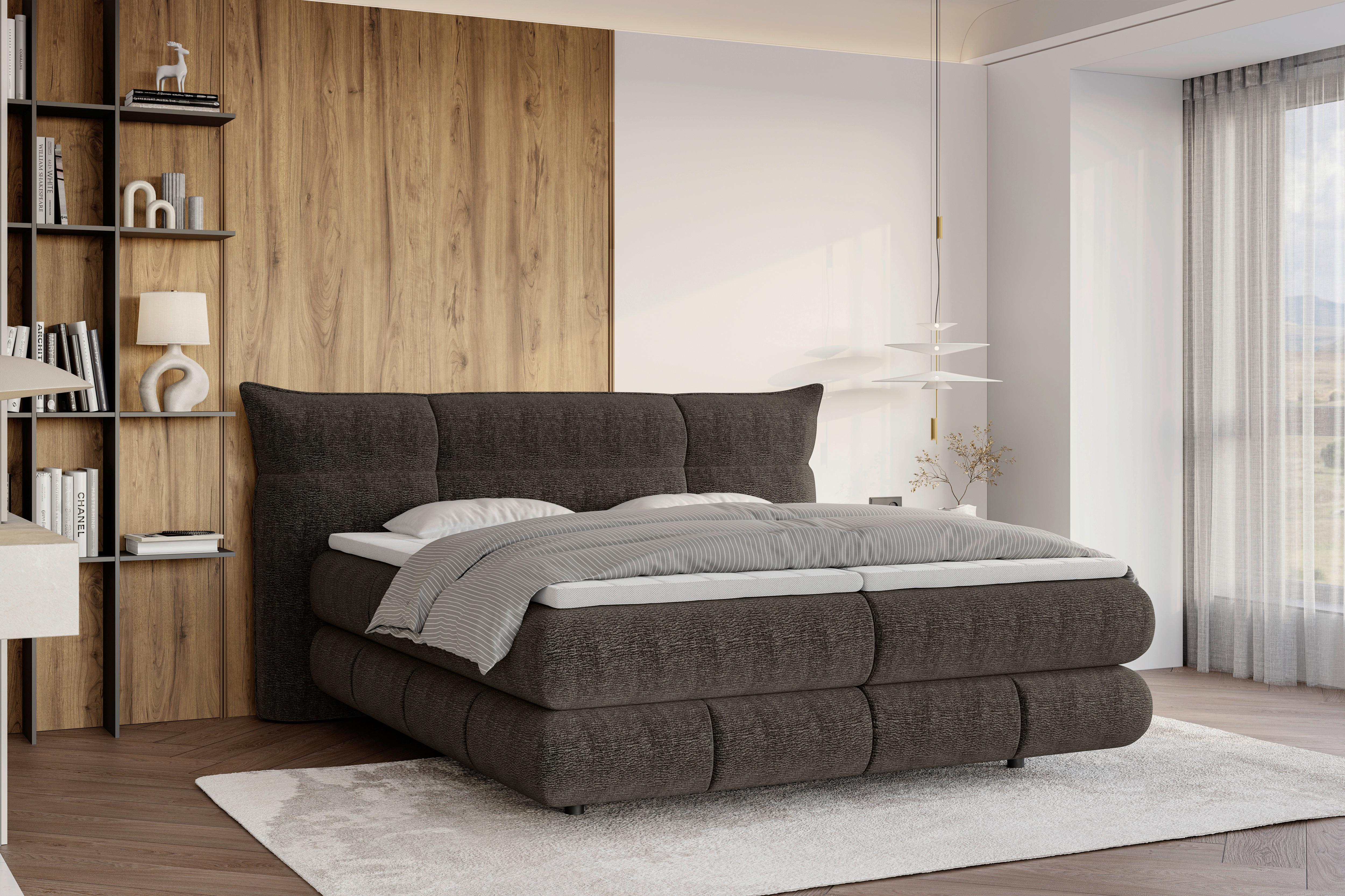 Boxspringbett Auris Braun ca. 180x200cm - Schwarz/Braun, KONVENTIONELL, Kunststoff/Textil (180/200cm) - Sembella