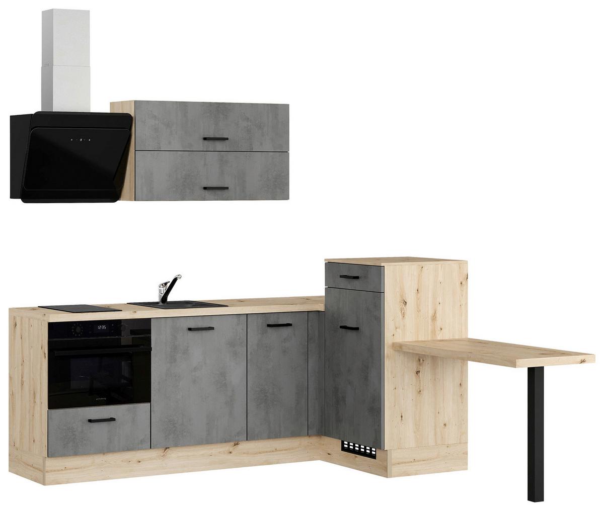 Eckküche IBZ ohne Geräte ca. 225x241 cm Grau - Eichefarben/Schwarz, Design, Holzwerkstoff/Metall (225/241cm) - Impuls