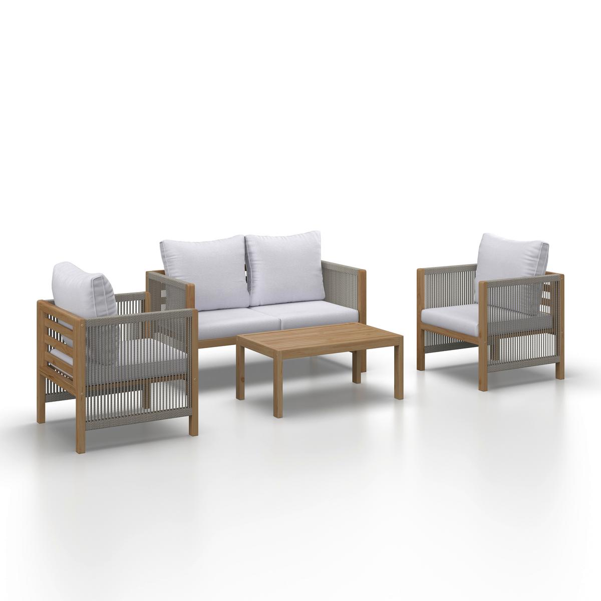 Loungegarnitur Effie Hellgrau Holz/Textil - Hellgrau, Modern, Holz/Kunststoff (124/64,5/63,5cm) - Bessagi Garden