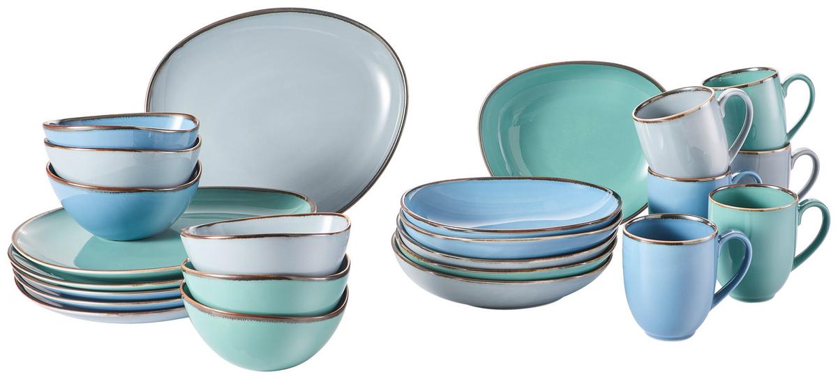 SERWIS OBIADOWO-ŚNIADANIOWY 42005 - zielony/niebieski, Trend, ceramika - Novel