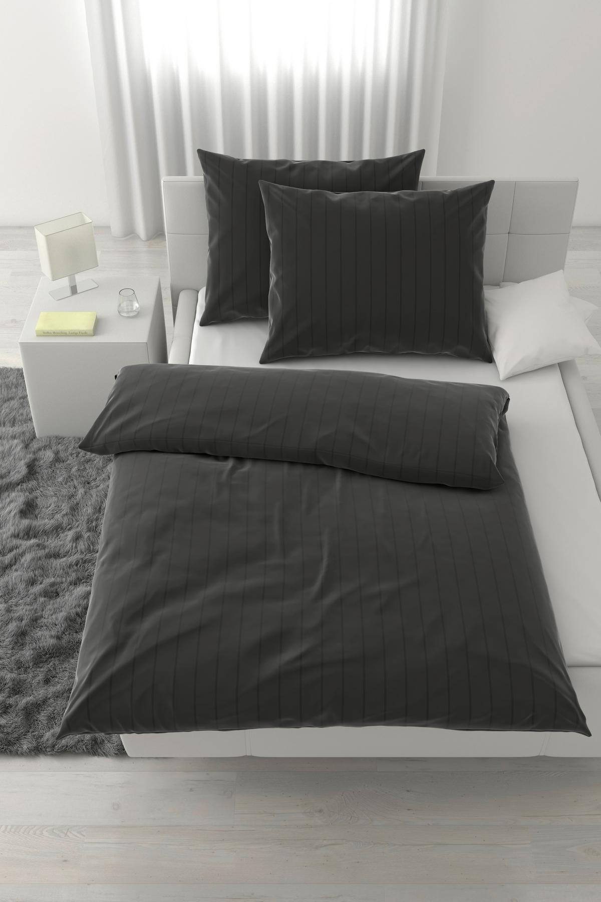 Posteljina Dobby Streif 200x200/2x60x80cm - crna, tekstil (200/200cm) - Mömax