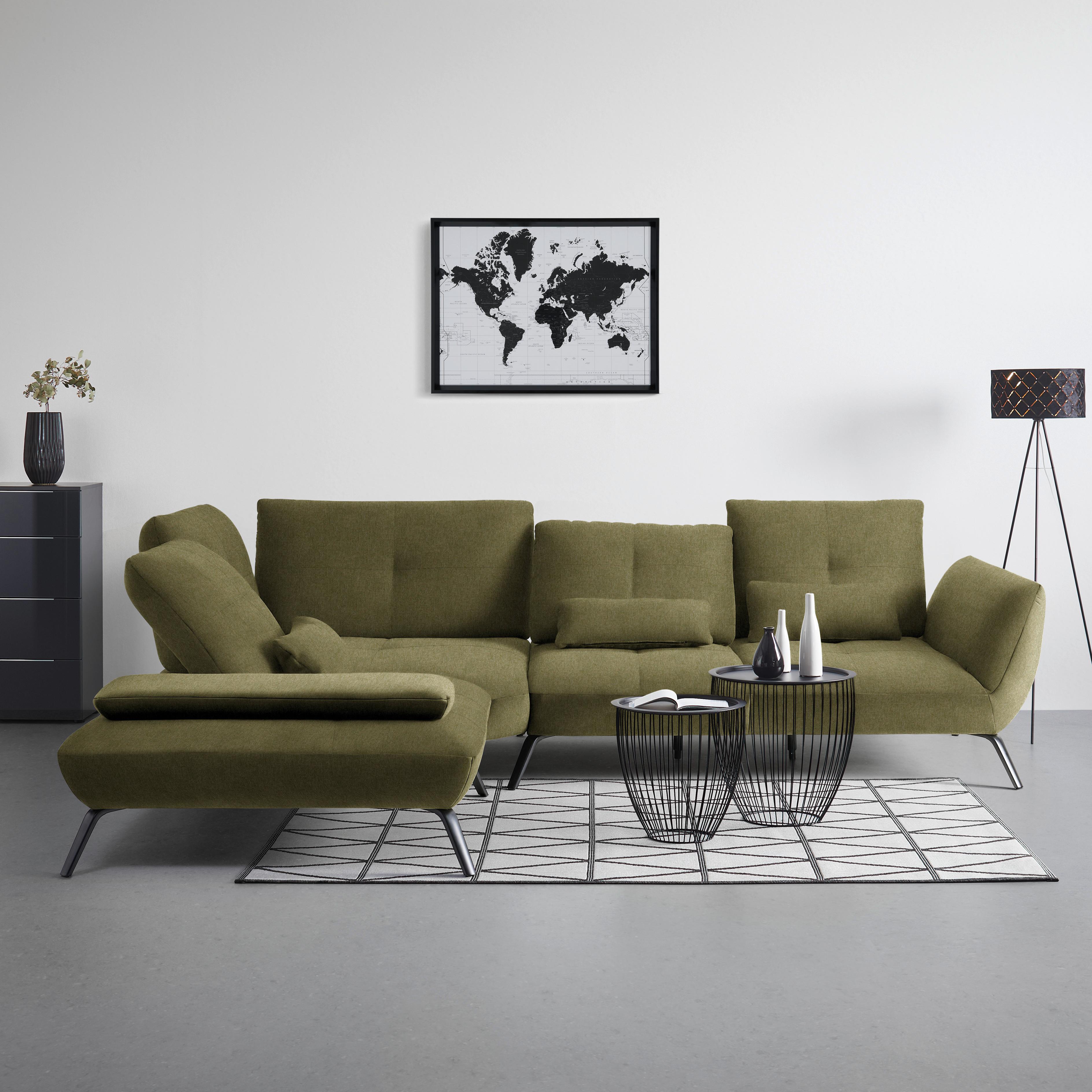 Wohnlandschaft Trendy Olivgrün - Schwarz/Olivgrün, MODERN, Holzwerkstoff/Textil (250/93/310cm) - Premium Living