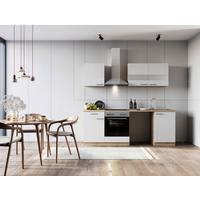 Küchenblock Merle m. Geräten Weiß - Edelstahlfarben/Eichefarben, Basics, Glas/Holzwerkstoff (220cm) - Respekta