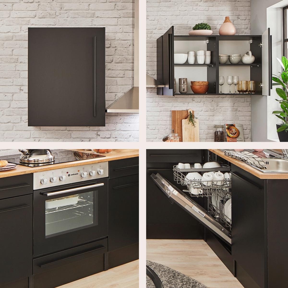 Eckküche Jazz mit Geräten ca.220x175cm Schwarz - Eichefarben/Schwarz, LIFESTYLE, Holzwerkstoff/Kunststoff (220/175/60/60cm) - P & B