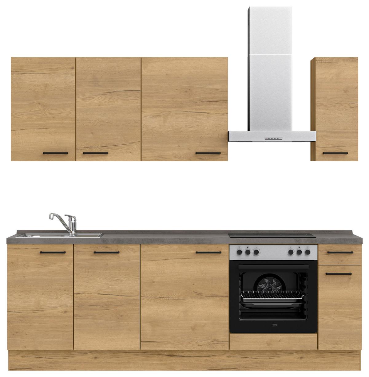 Küchenblock Structura Low m. Geräten Eiche - Schieferfarben/Eichefarben, MODERN, Holzwerkstoff/Metall (240cm) - Nobilia