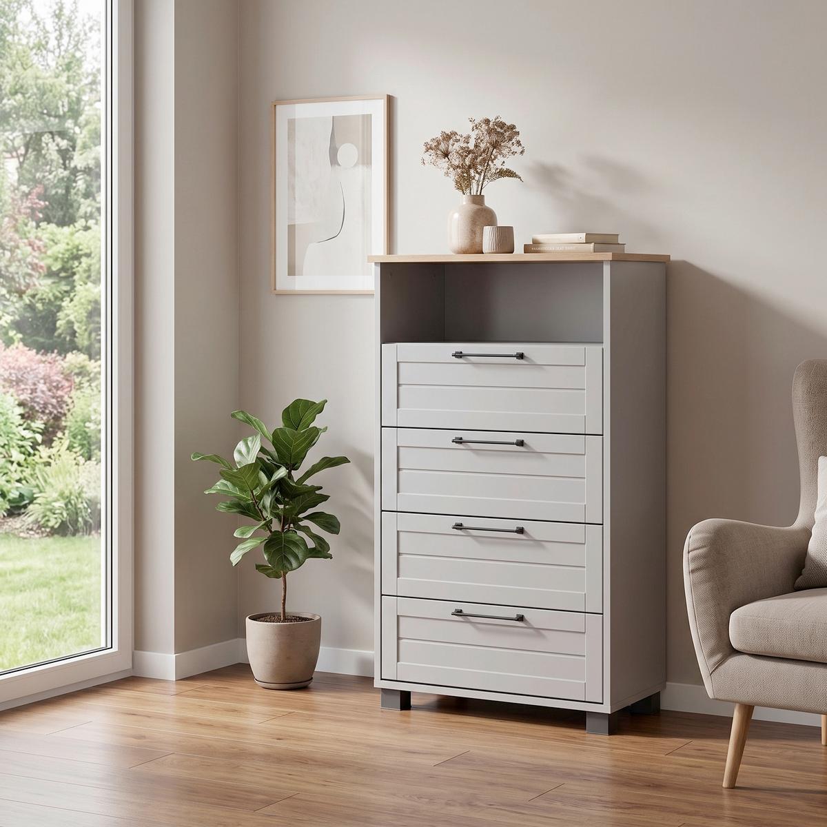 Highboard Jelda ca. 62,4x102x34,1cm Platinfarben - Platinfarben/Schwarz, Holzwerkstoff/Kunststoff (62,4/102/34,1cm) - MID.YOU