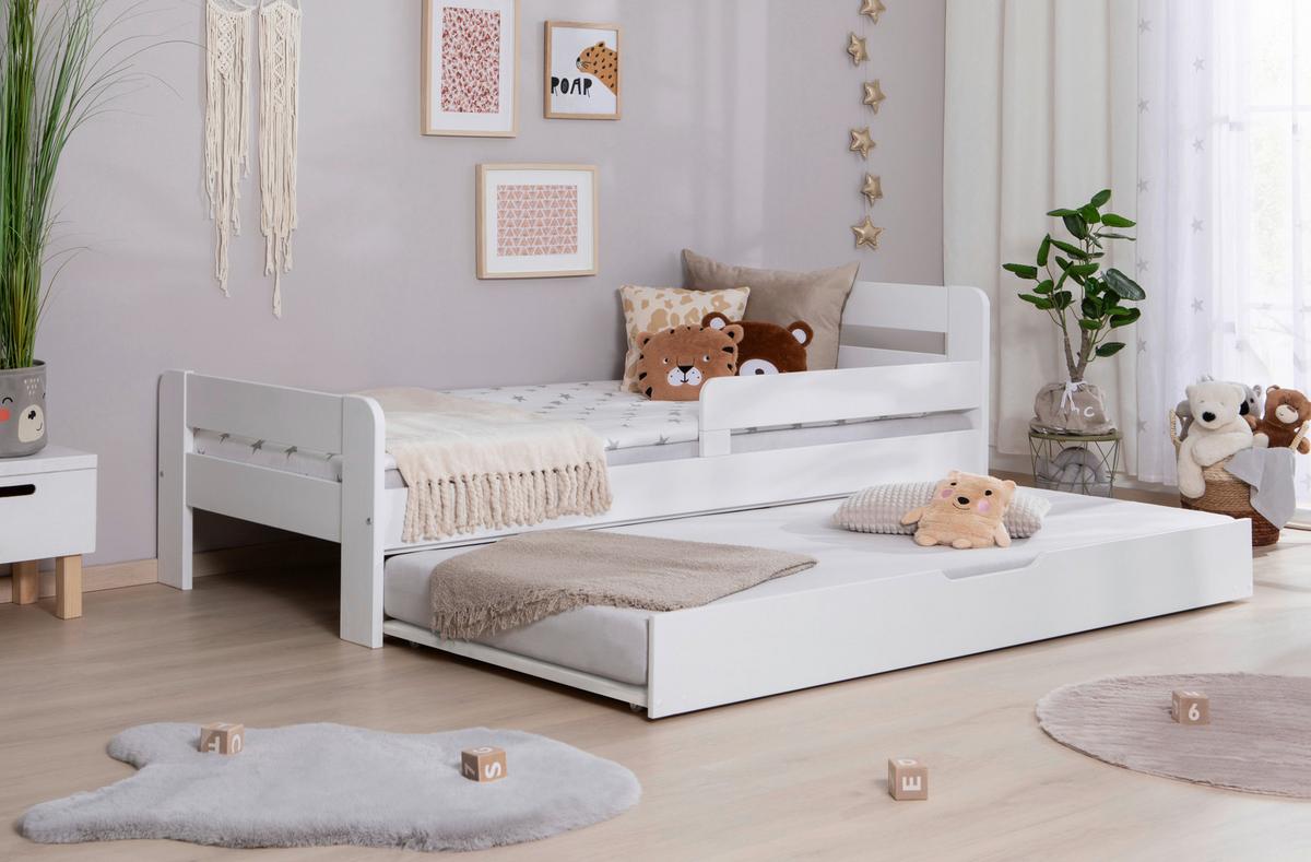 Bett Bennet mit Ausziehbett ca. 90x200 cm Weiß - Naturfarben/Weiß, MODERN, Holz/Textil (90/200cm) - MID.YOU