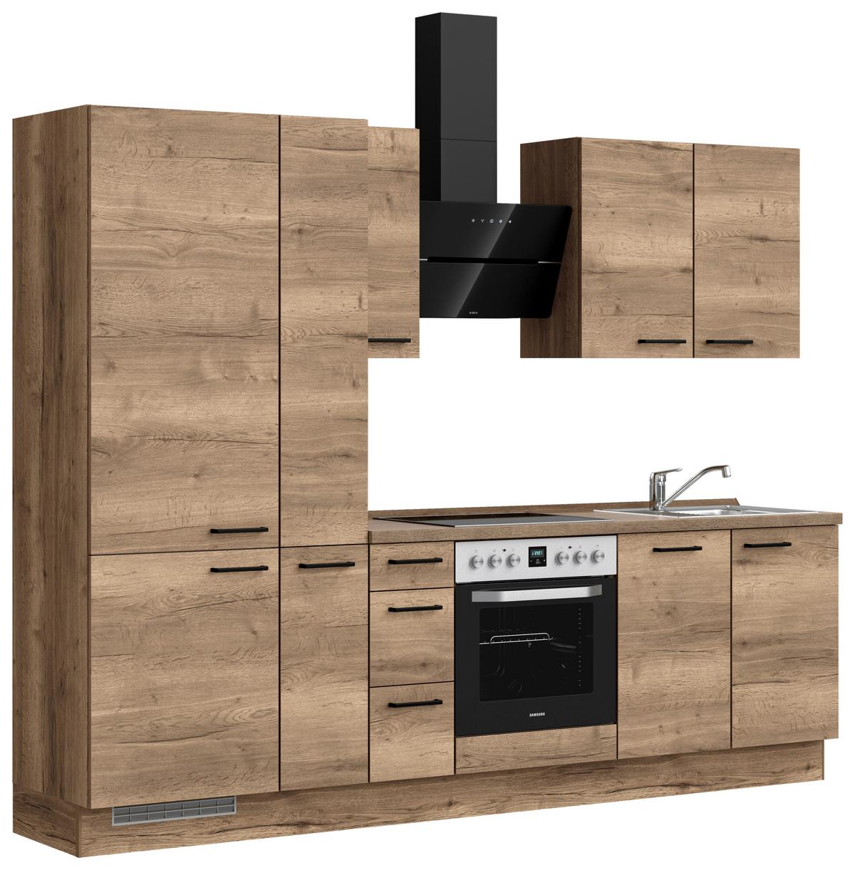 Küchenblock Structura High mit Geräten Eiche dunkel - Eiche dunkel/Eichefarben, MODERN, Holzwerkstoff/Metall (270cm) - Nobilia