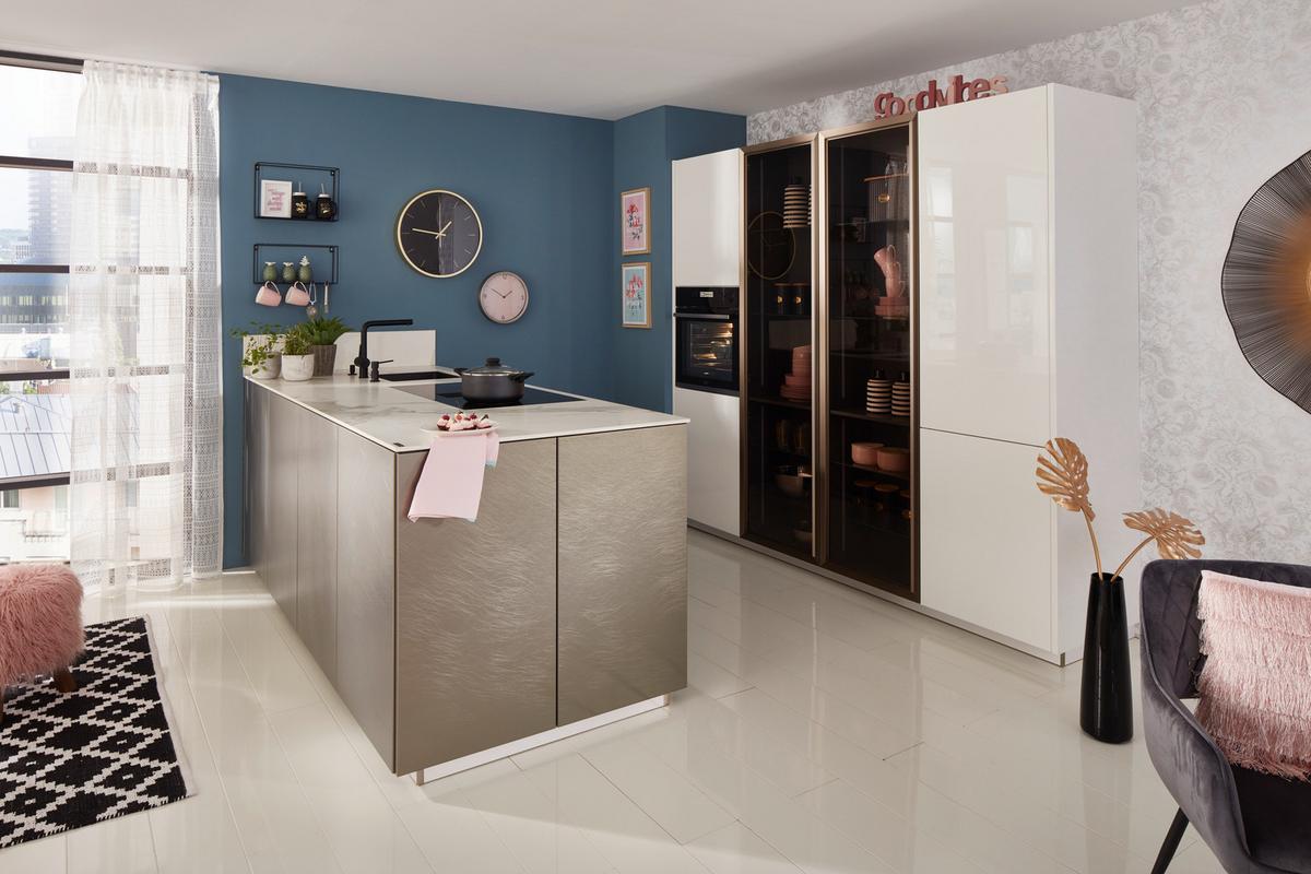 Einbauküche Vegas-Plus - Weiss/Beige, Modern, Holzwerkstoff (245/240cm) - Dieter Knoll