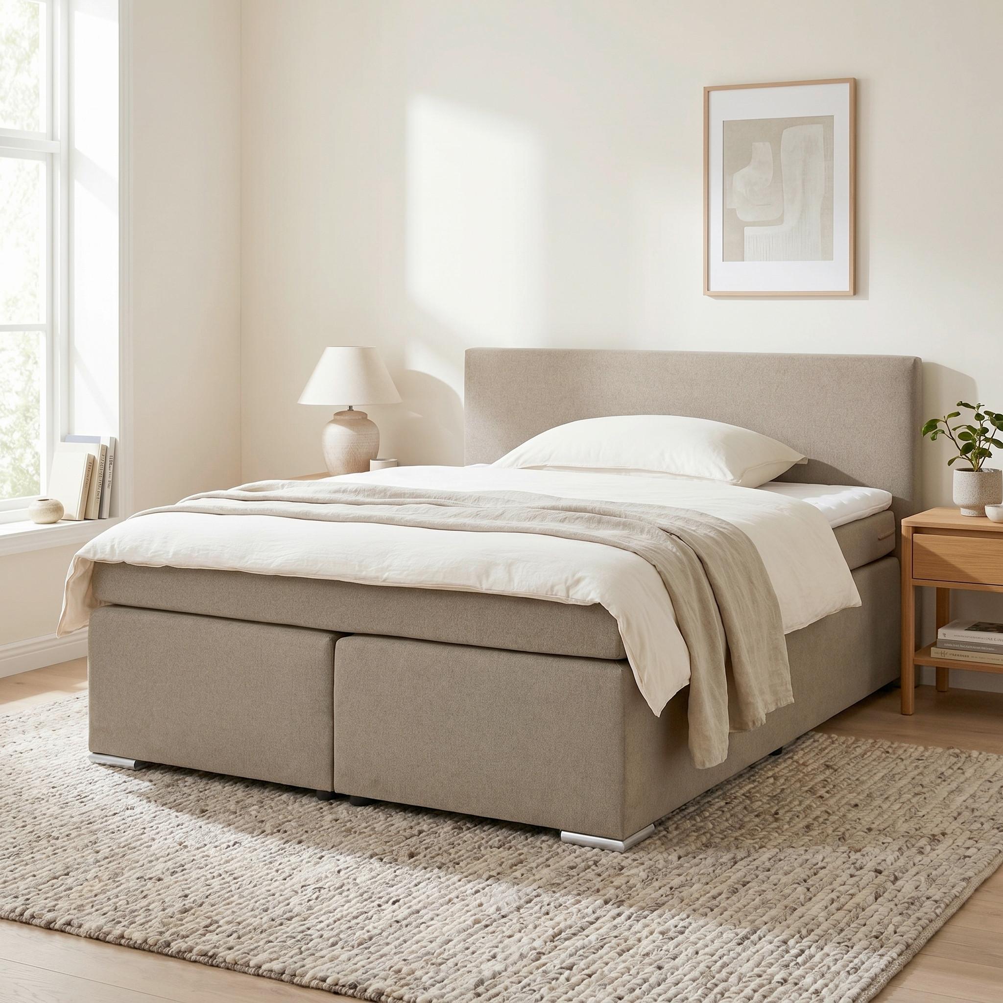 Boxspringbett Mira 2 Taupe ca. 180x200cm - Taupe/Chromfarben, MODERN, Holz/Kunststoff (180/200cm) - Based