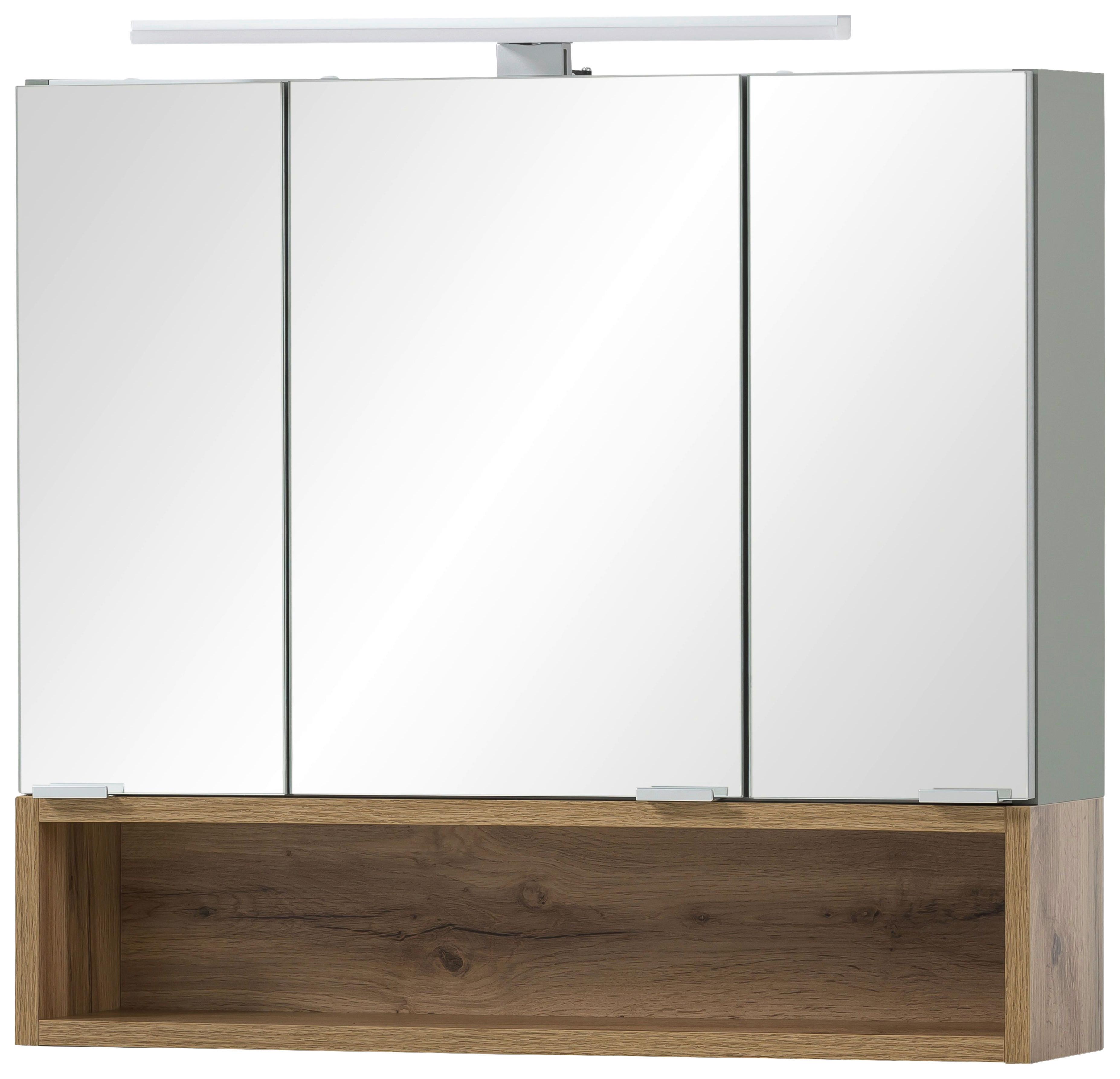 SZAFKA Z LUSTREM SMILLA - kolor dębowy/kolor srebrny, Modern, materiał drewnopochodny/metal (66,6/64,6/16cm) - Stylife
