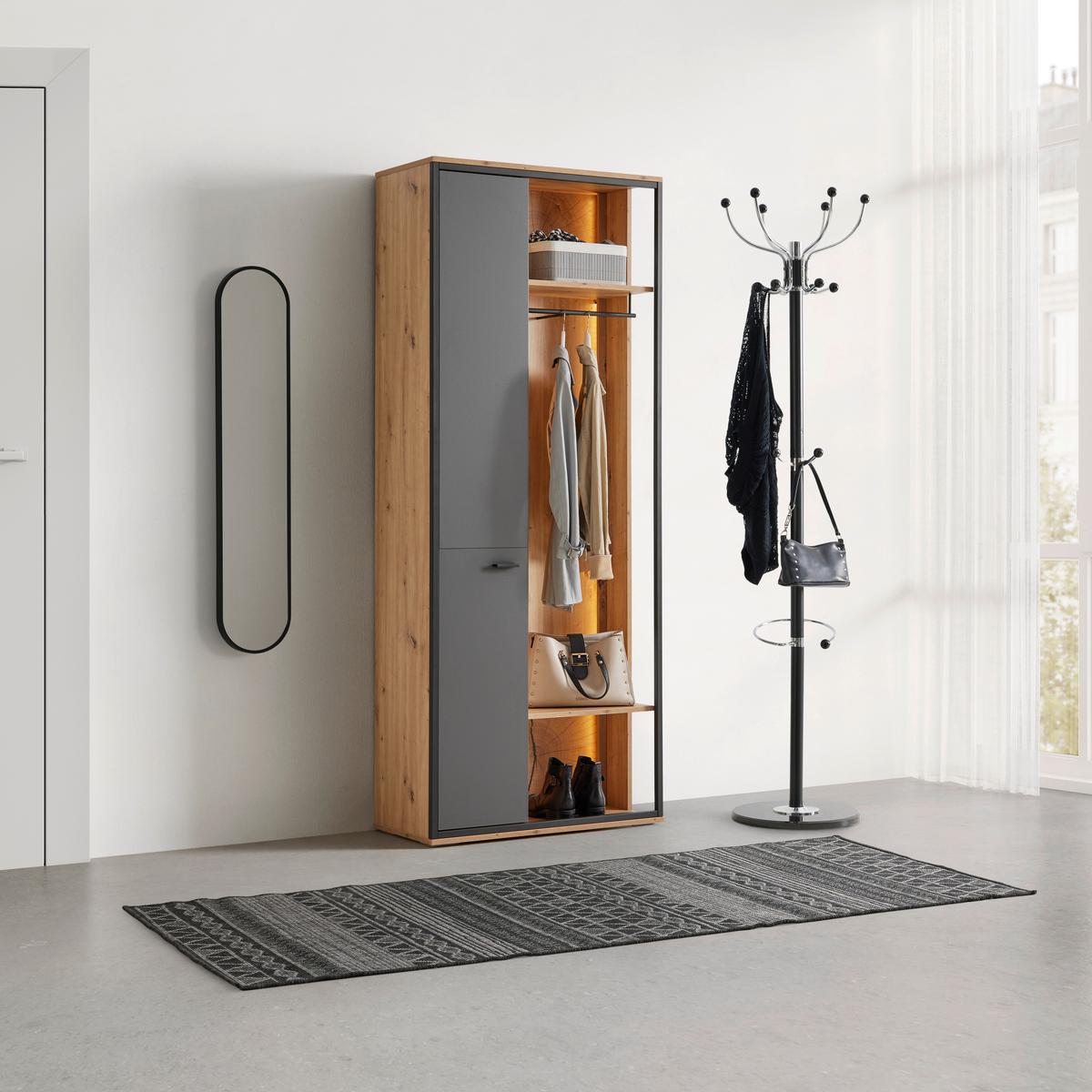 Garderobenschrank Florenz Grau/Eiche Artisan - Schwarz/Eiche Artisan, Modern, Holzwerkstoff/Kunststoff (79/196,2/37,3cm) - Premium Living