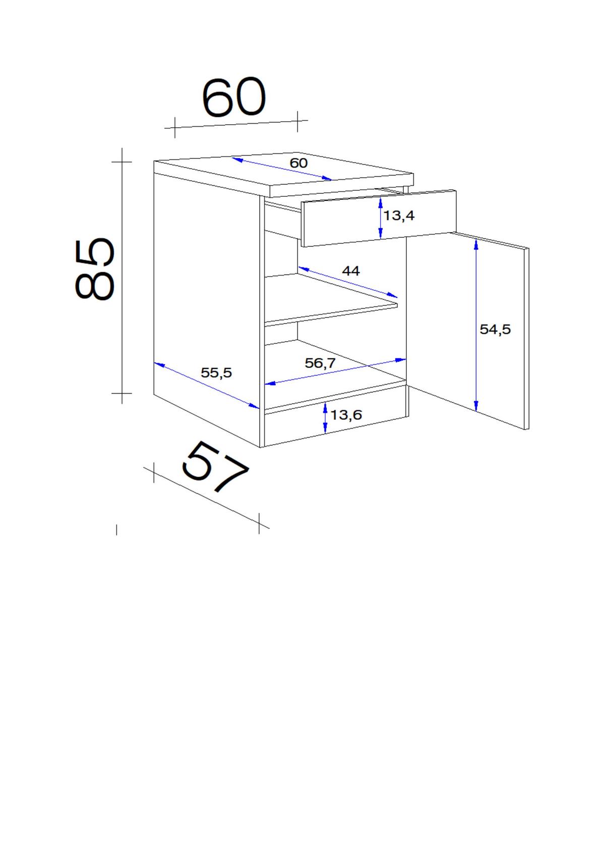 Corp inferior de bucătărie SHADOW    US60 - gri închis/stejar San Remo, Modern, material pe bază de lemn (60/85/60cm)