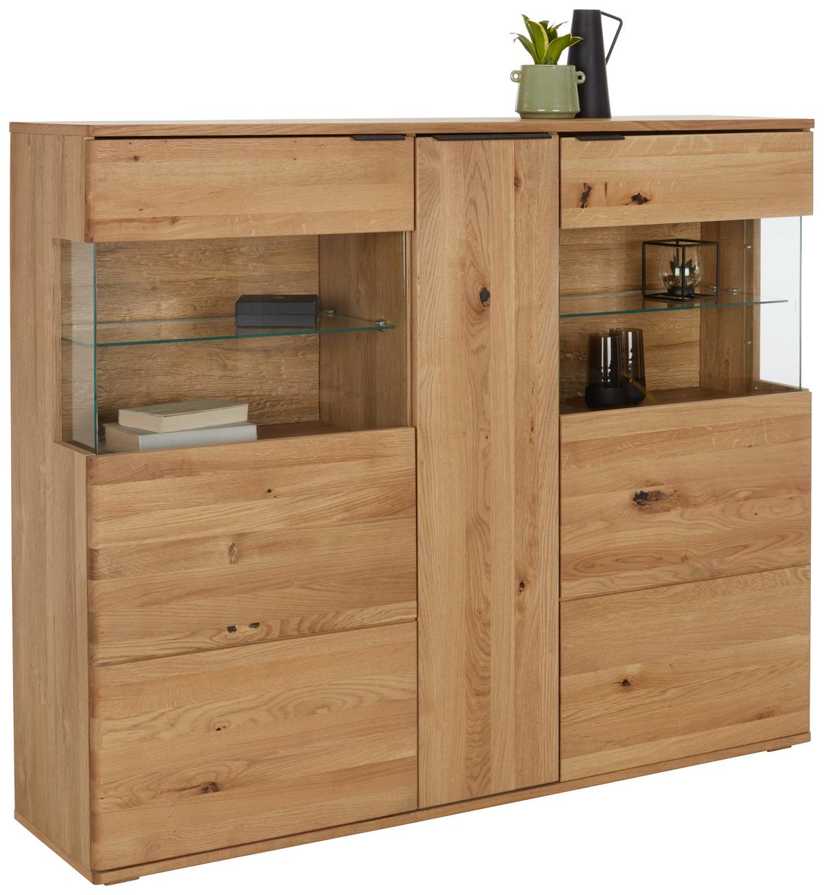 Highboard Valera in Wildeiche - Wildeiche/Schwarz, KONVENTIONELL, Glas/Holz (150/123/37cm) - Premium Living