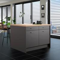 Kücheninsel IP1200 o. Geräte Graphitfarben - Edelstahlfarben/Eichefarben, Basics, Holzwerkstoff/Metall (123,4/91,8/96,6cm) - Impuls