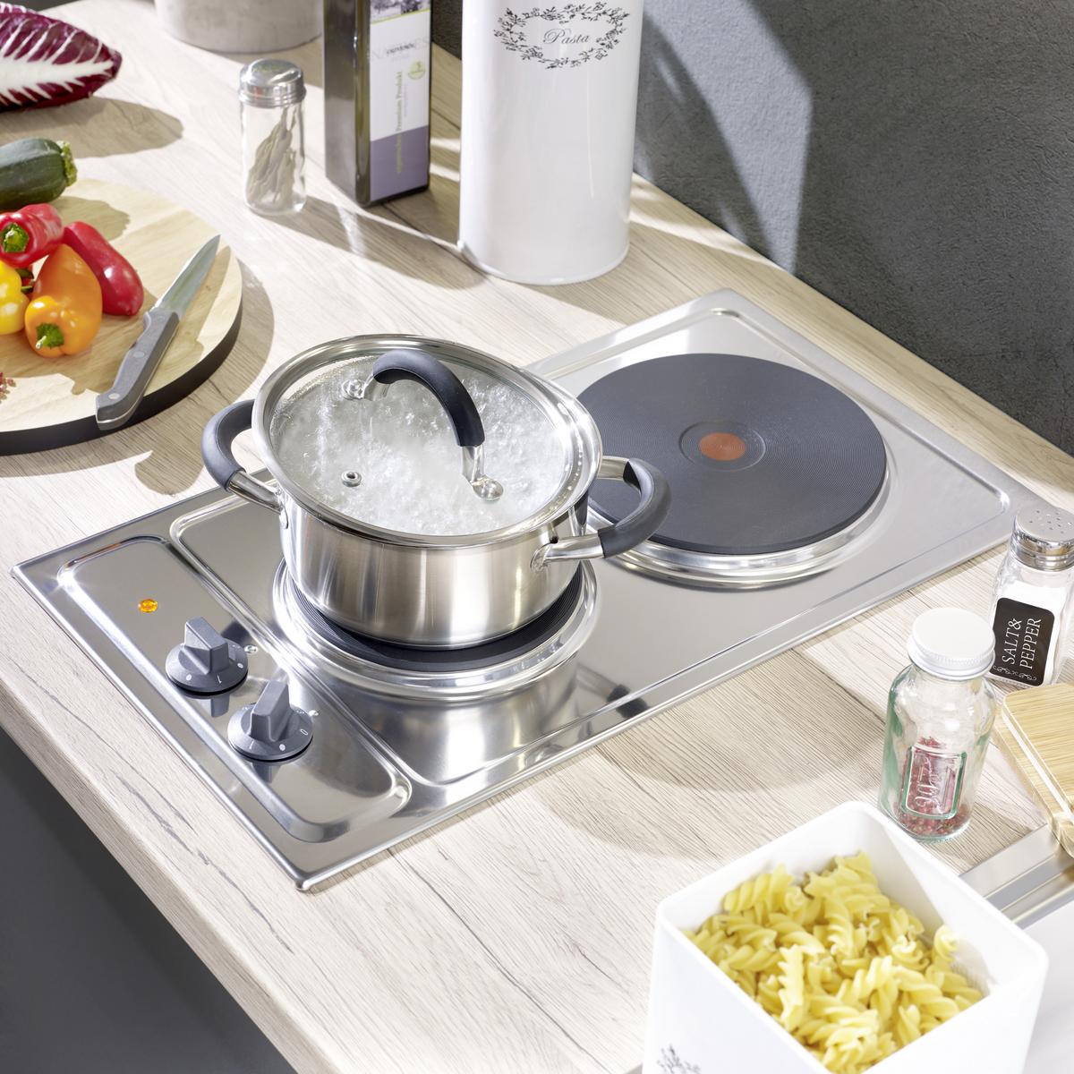 Mini Kuhinja Milano S Kuhališčem In Hladilnikom - barve hrasta/antracit, Moderno, leseni material (150cm) - FlexWell