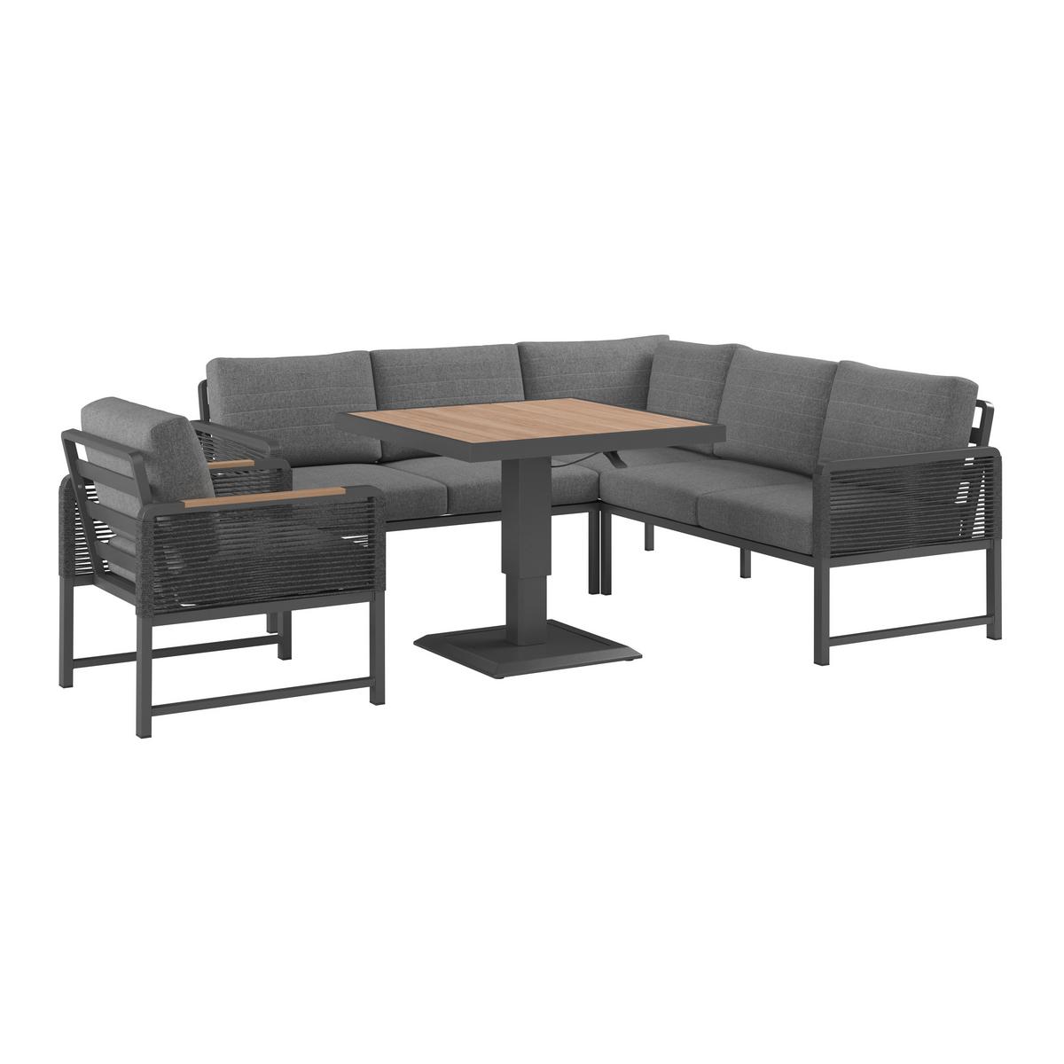 Loungegarnitur Washington Grau/Naturfarben, 4-teilig - Anthrazit/Naturfarben, Modern, Kunststoff/Textil (192/73/70cm) - Mömax