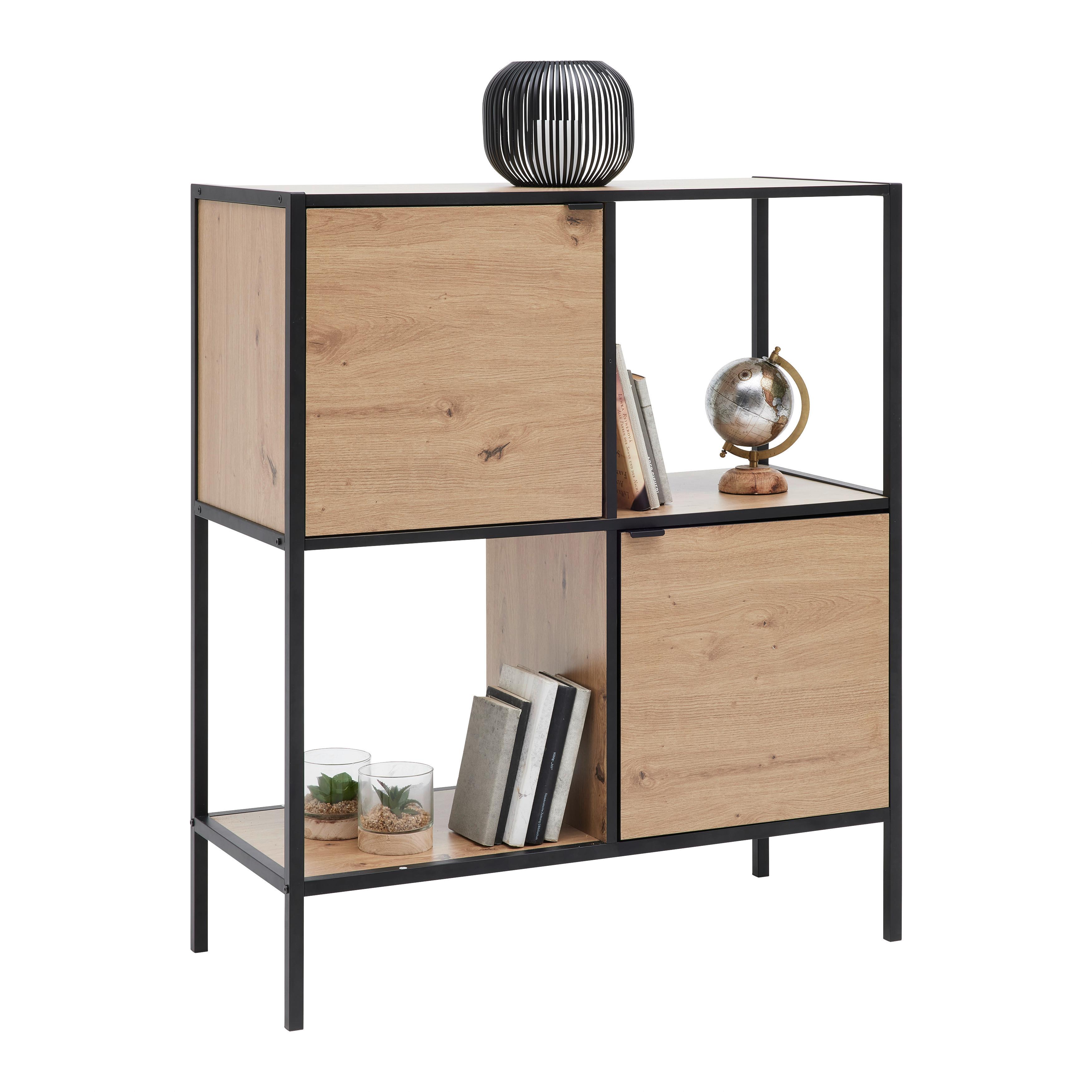 HYLLA QUEENS -EXKLUSIV- - svart/naturfärgad, Modern, metall/trämaterial (90/106/40cm) - Mömax