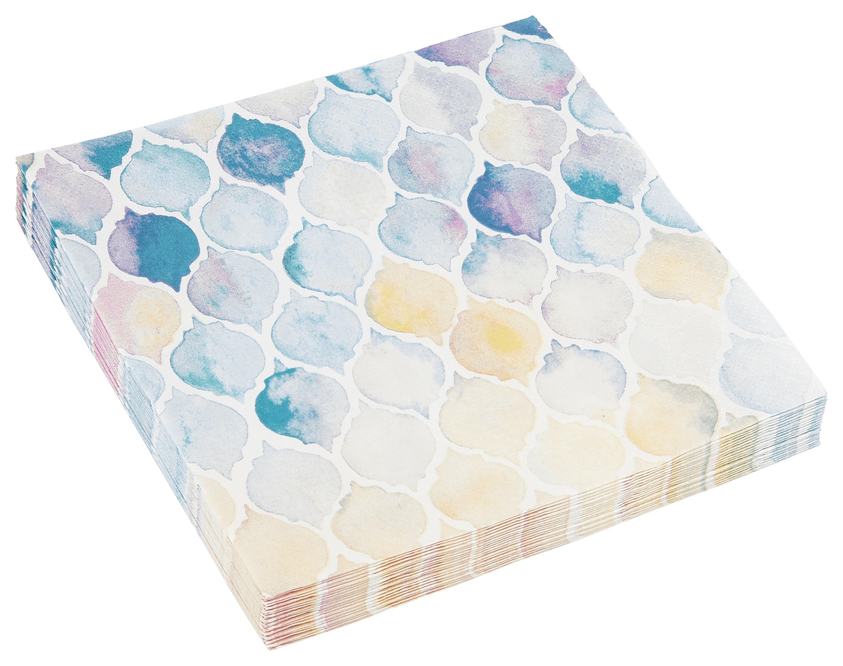 Serviette Shelly Bunt - Blau/Hellrosa, Design, Papier (33/33cm)