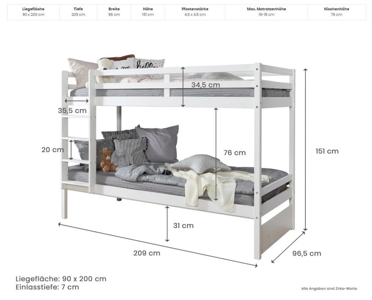 Etagenbett Finn ca. 90x200 cm Kiefer Natur - Naturfarben, MODERN, Holz (90/200cm) - MID.YOU