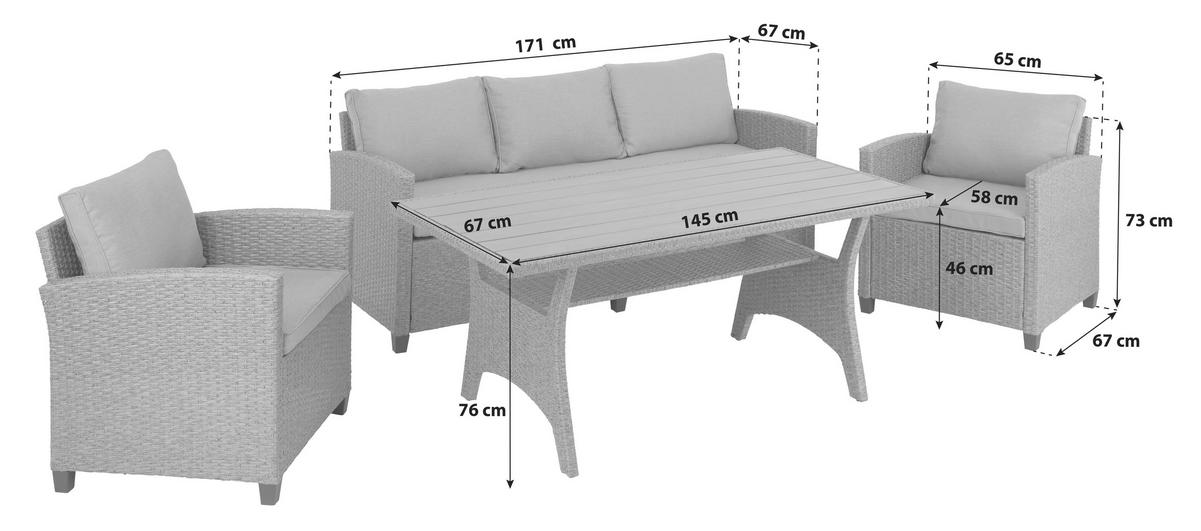Lounge Garnitura Lisabon, Siva, Rjava, 4-Delni Set - siva/rjava, Moderno, kovina/umetna masa - Modern Living