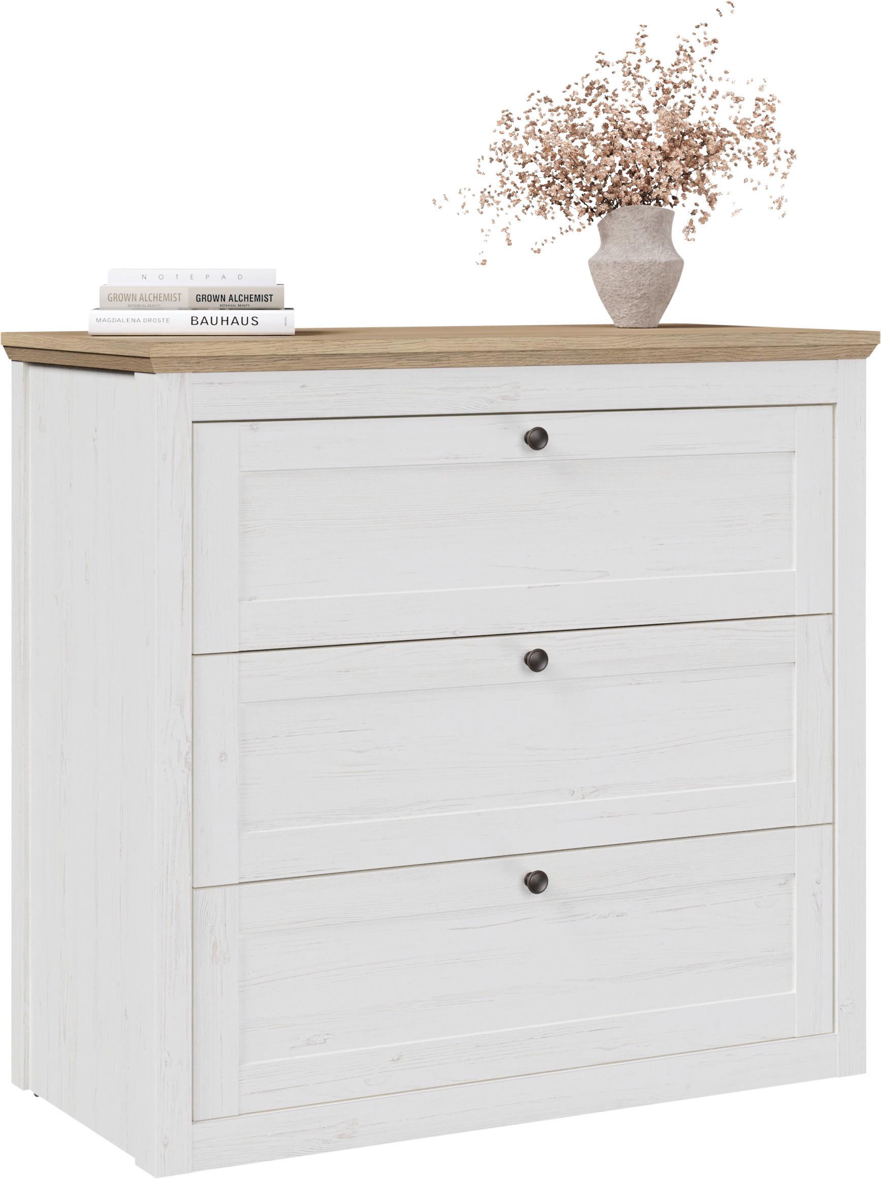 BYRÅ KORSIKA -EXKLUSIV- - svart/ekfärgad, Romantik / Lanthus, metall/trämaterial (89,9/85,1/42,9cm) - Mömax