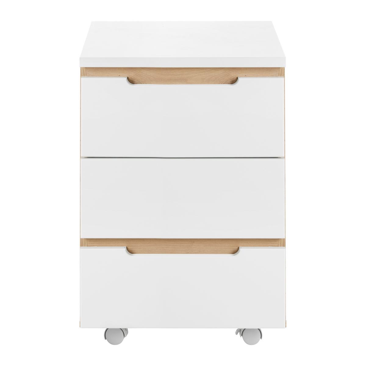 Rollcontainer Dallas Weiß/Eiche Artisan - Silberfarben/Weiß, MODERN, Holzwerkstoff (45/66/55cm) - Mömax