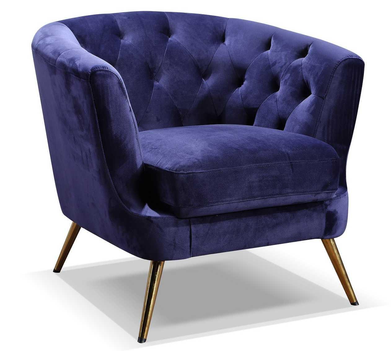 Fotelj Chesterfield Lita, Modra, Žamet - zlate barve/modra, Moderno, kovina/tekstil (89/78/83cm) - Modern Living