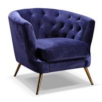 Fotelj Chesterfield Lita, Modra, Žamet - zlate barve/modra, Moderno, kovina/tekstil (89/78/83cm) - Modern Living