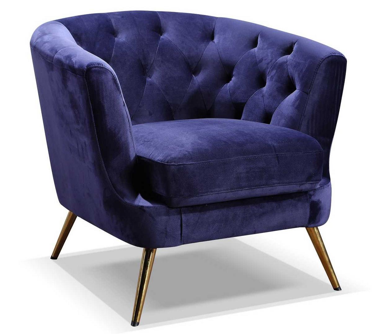Fotelj Chesterfield Lita, Modra, Žamet - zlate barve/modra, Moderno, kovina/tekstil (89/78/83cm) - Modern Living