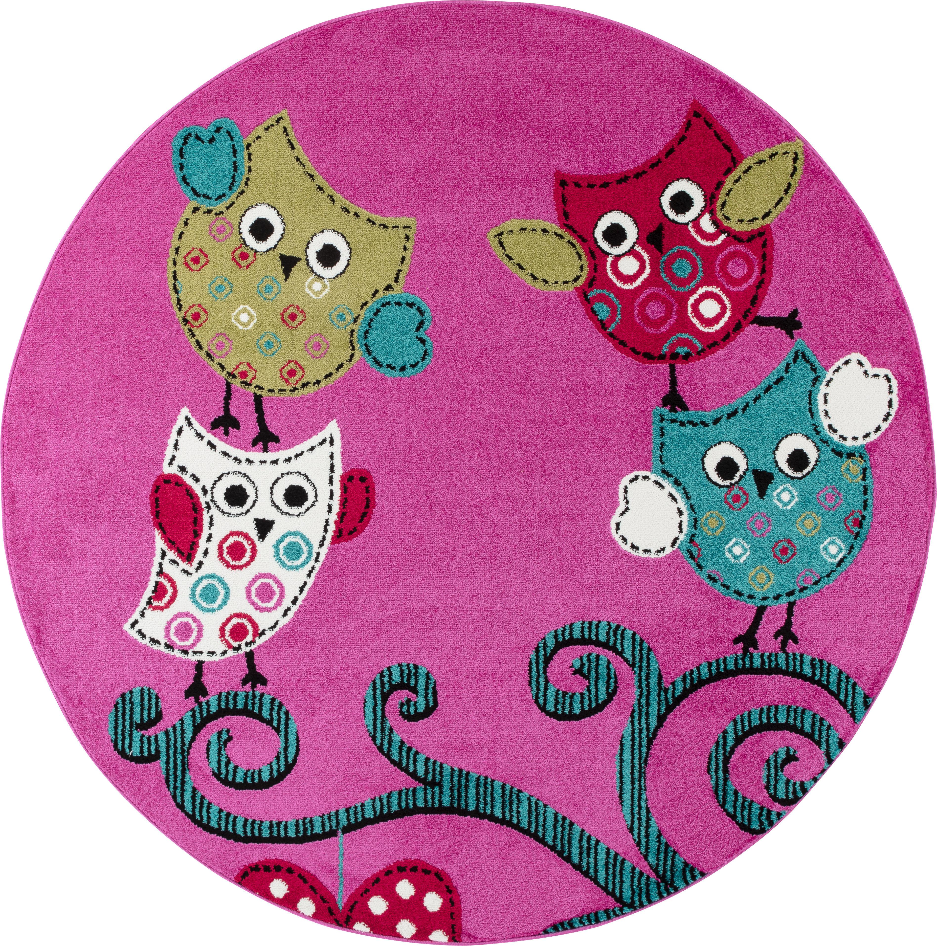 SPIELTEPPICH TASNA in Violett, mit Eulen-Motiv, Ø 120 cm - Lila, Textil (120/120cm) - KADIMA DESIGN