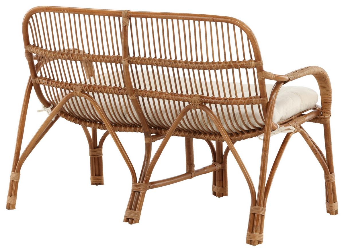 Loungsofa Nella Rattan ca. 130x93x82 cm - Weiß/Naturfarben, KONVENTIONELL, Holz (130/93/82cm) - Gardenson