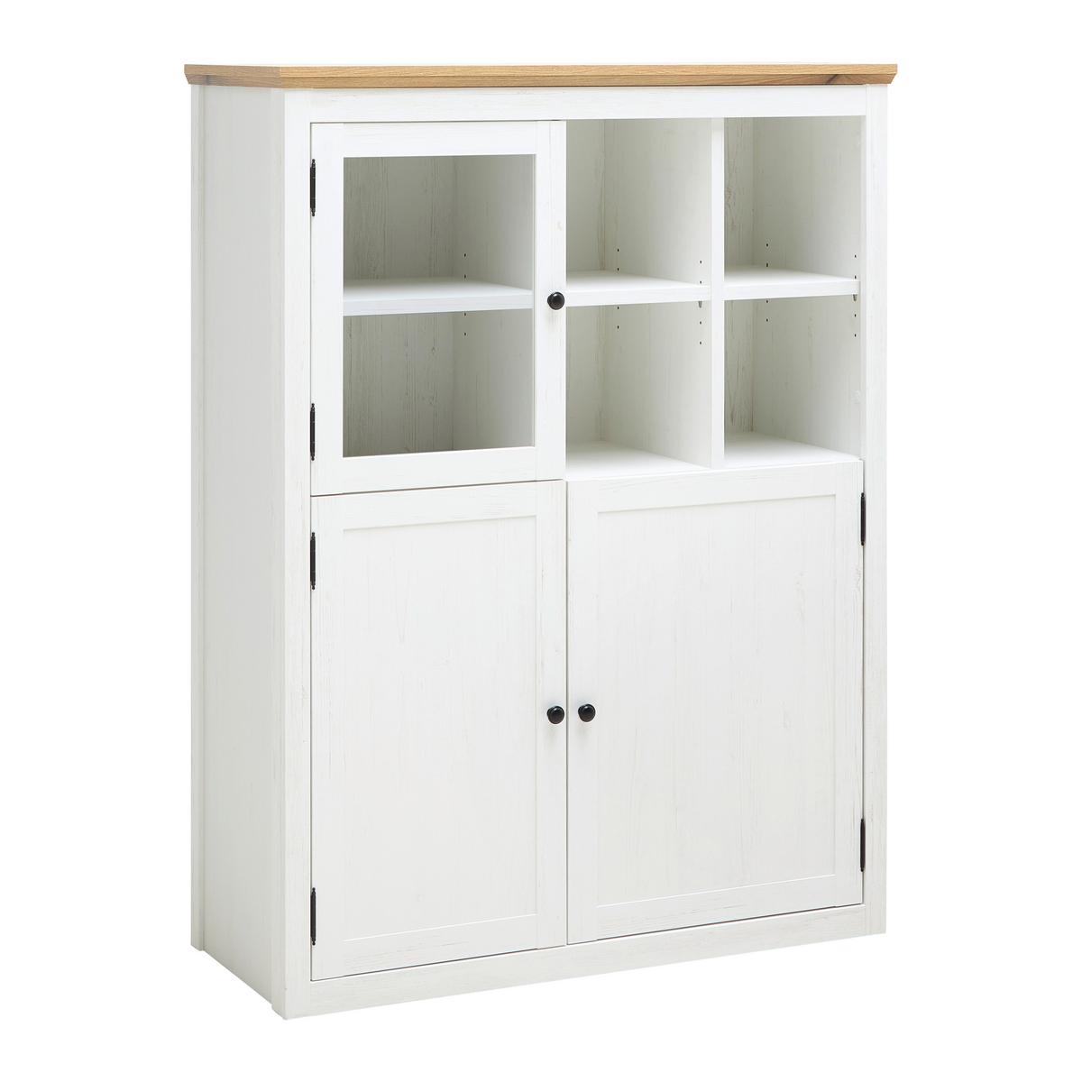 Highboard Korsika Eichefarben/Weiß - Eichefarben/Schwarz, ROMANTIK / LANDHAUS, Glas/Holzwerkstoff (105,5/140/43cm) - Mömax