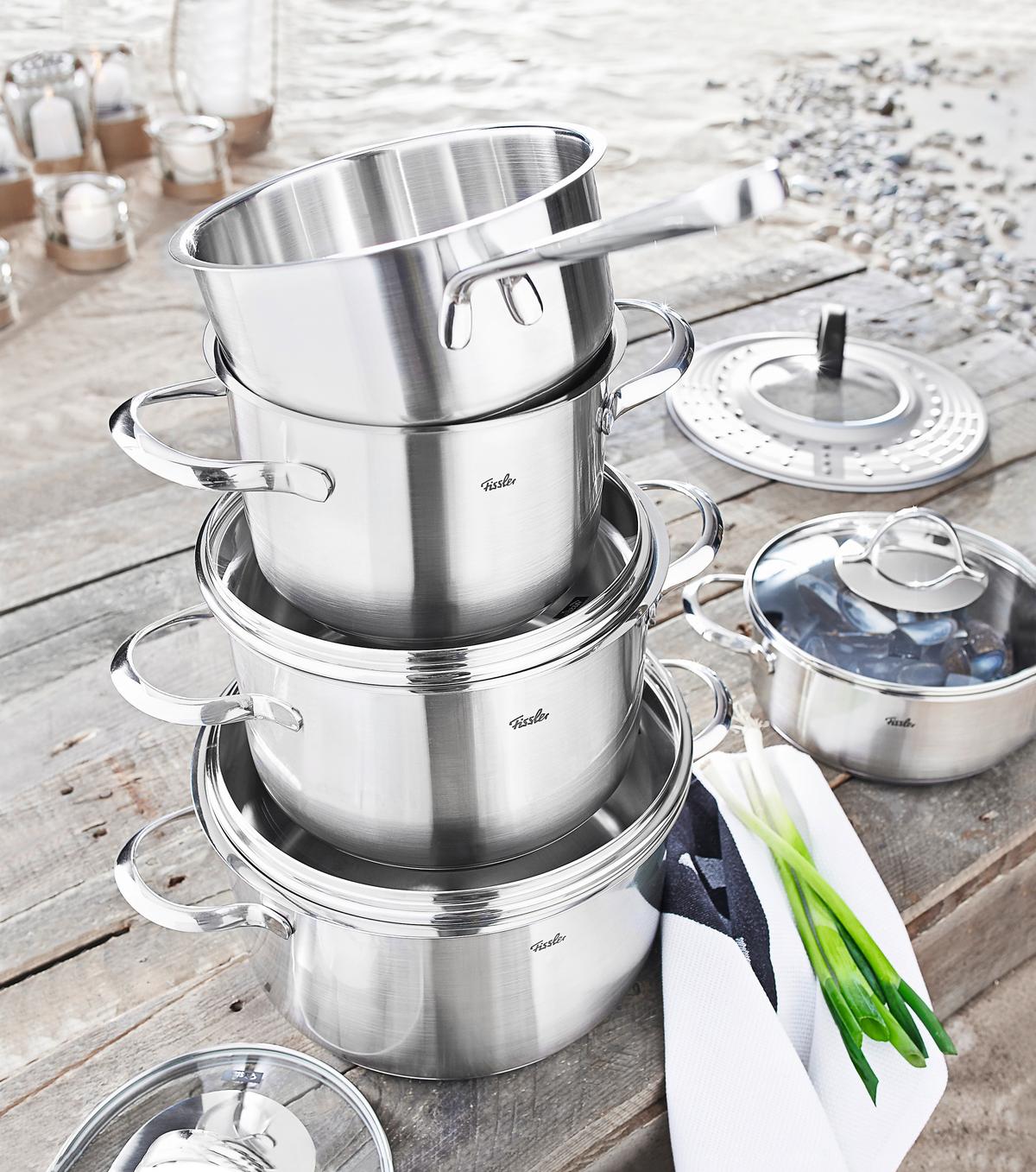 ZESTAW GARNKÓW 00211405000 FISSLER - kolor srebrny/przejrzysty, Basics, metal/szkło - Fissler
