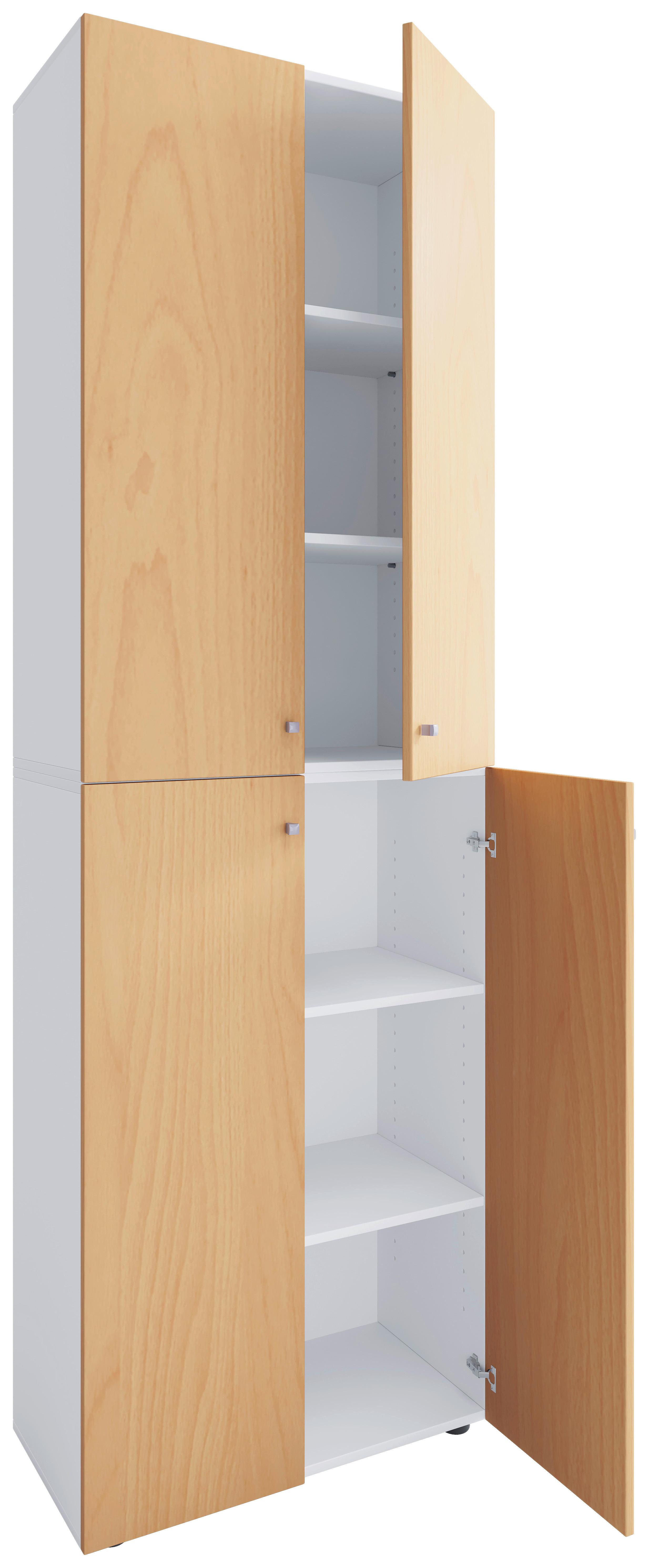Schuhschrank Lona 2xl Dt - Weiss/Buchefarben, Design, Holzwerkstoff/Kunststoff (70/220/40cm) - MID.YOU