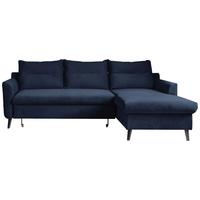 Eckschlafsofa in Dunkelblau ´STYLISH STAN DUNKELBLAU´ - Schwarz/Dunkelblau, Basics, Holz/Textil (230/150cm) - MID.YOU