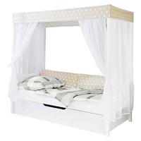 Postelja  Z Baldahinom Lino, 90x200, Bež, Izvlečno Ležišče - bela/bež, Moderno, les (90/200cm) - MID.YOU