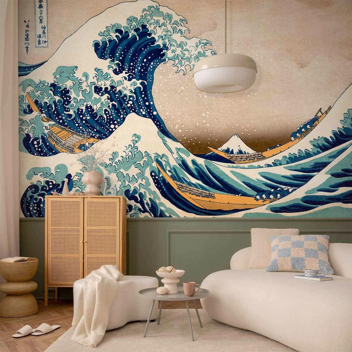 Fototapeta The Great Wave Of Kanagawa, 250x175cm - bež/metino zelena, Trendi, tekstil (250/175cm) - artgeist