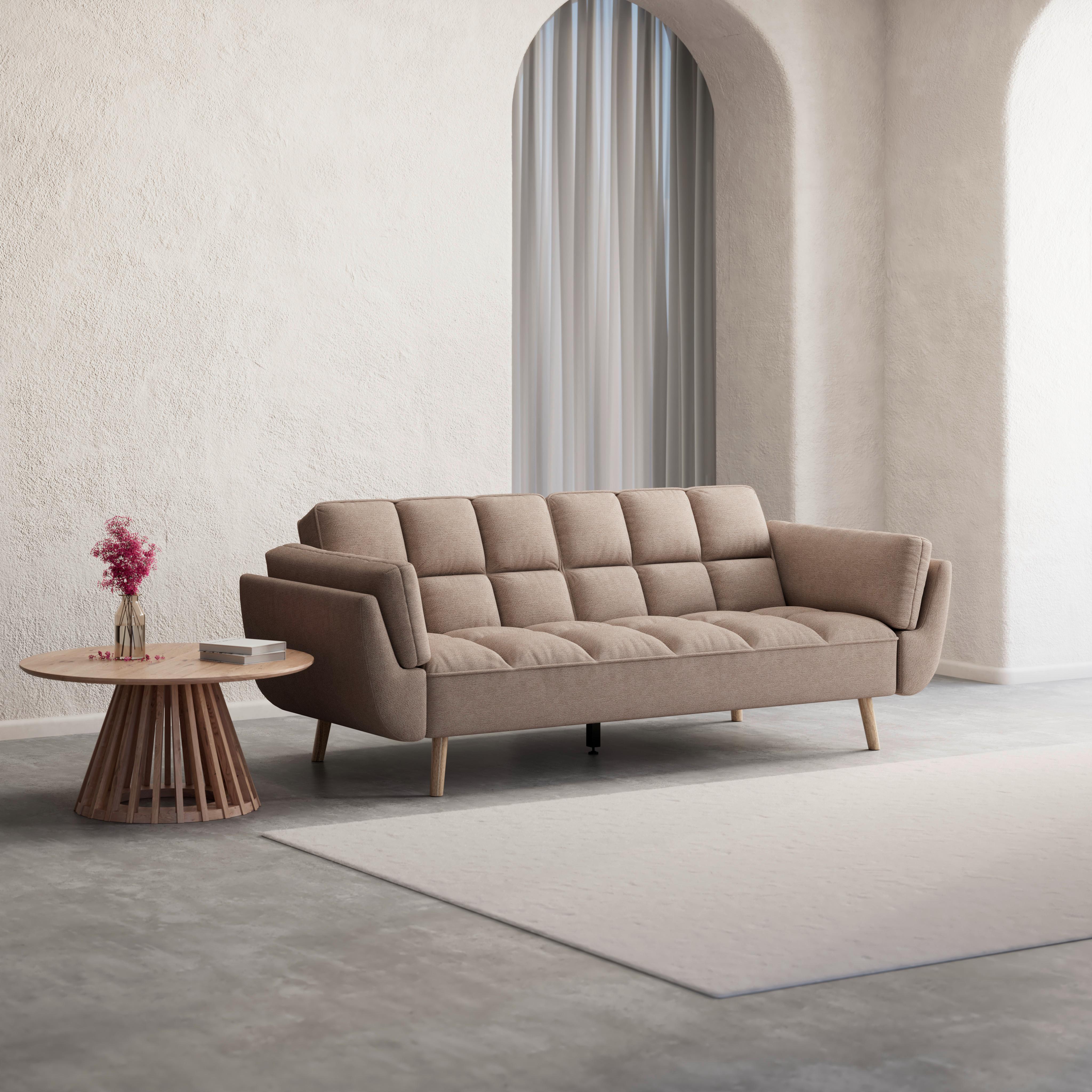 Schlafsofa Cora Webstoff Braun - Braun/Naturfarben, MODERN, Holz/Textil (214/92/81cm) - Bessagi Home