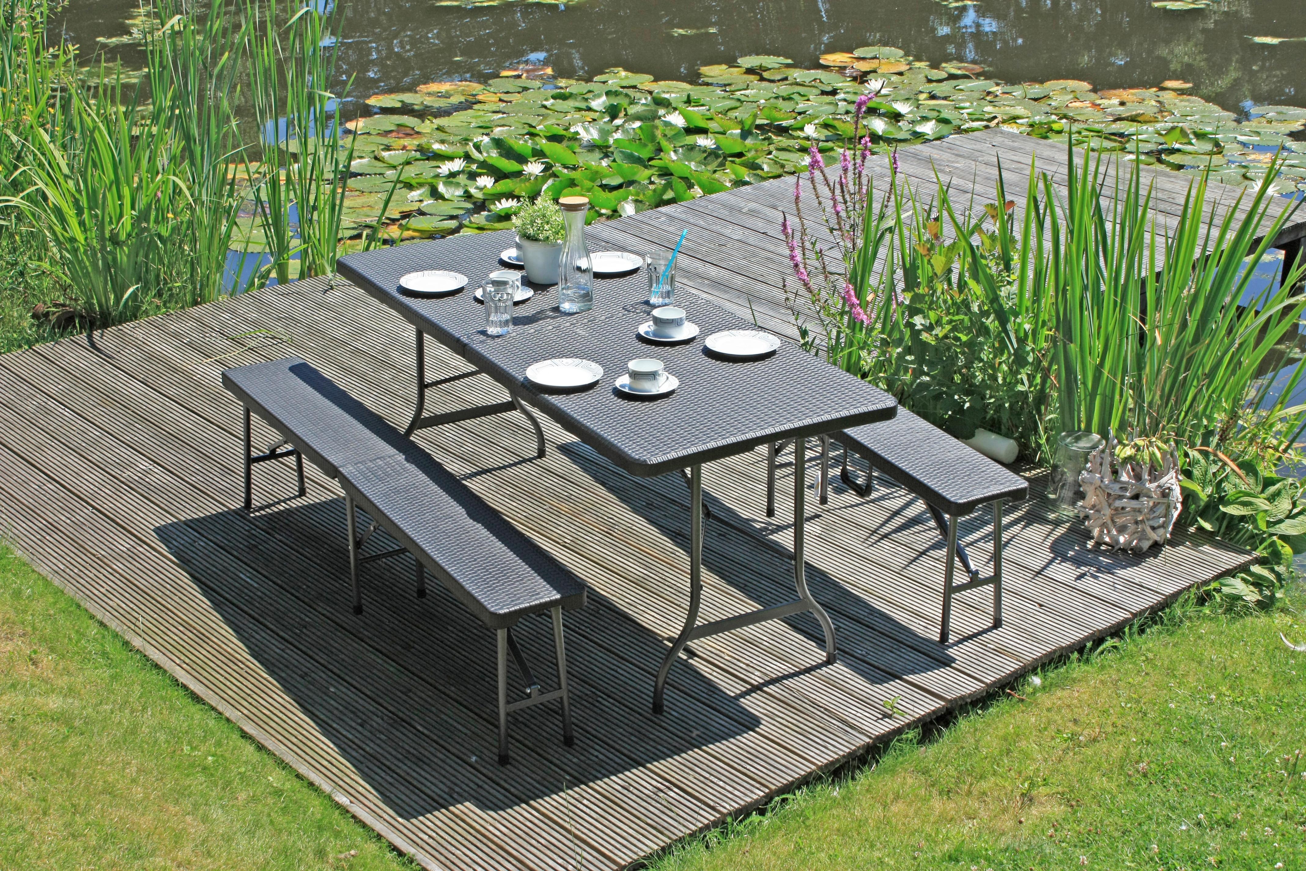 Gartengarnitur 3-tlg. Metall/ Kunststoff Schwarz - Schwarz, Basics, Kunststoff/Metall (180/75/73cm) - Gardenson