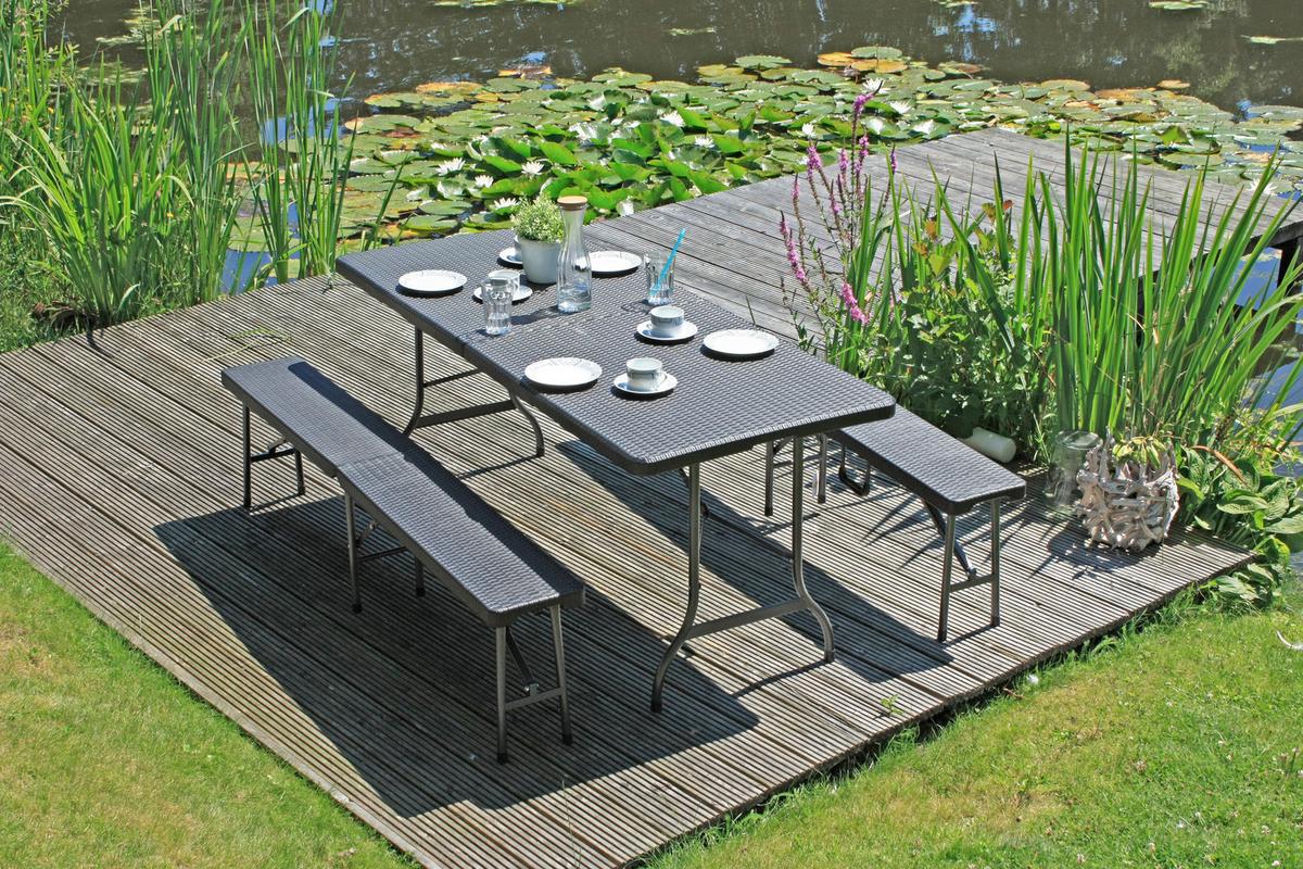 Gartengarnitur 3-tlg. Metall/ Kunststoff Schwarz - Schwarz, Basics, Kunststoff/Metall (180/75/73cm) - Gardenson