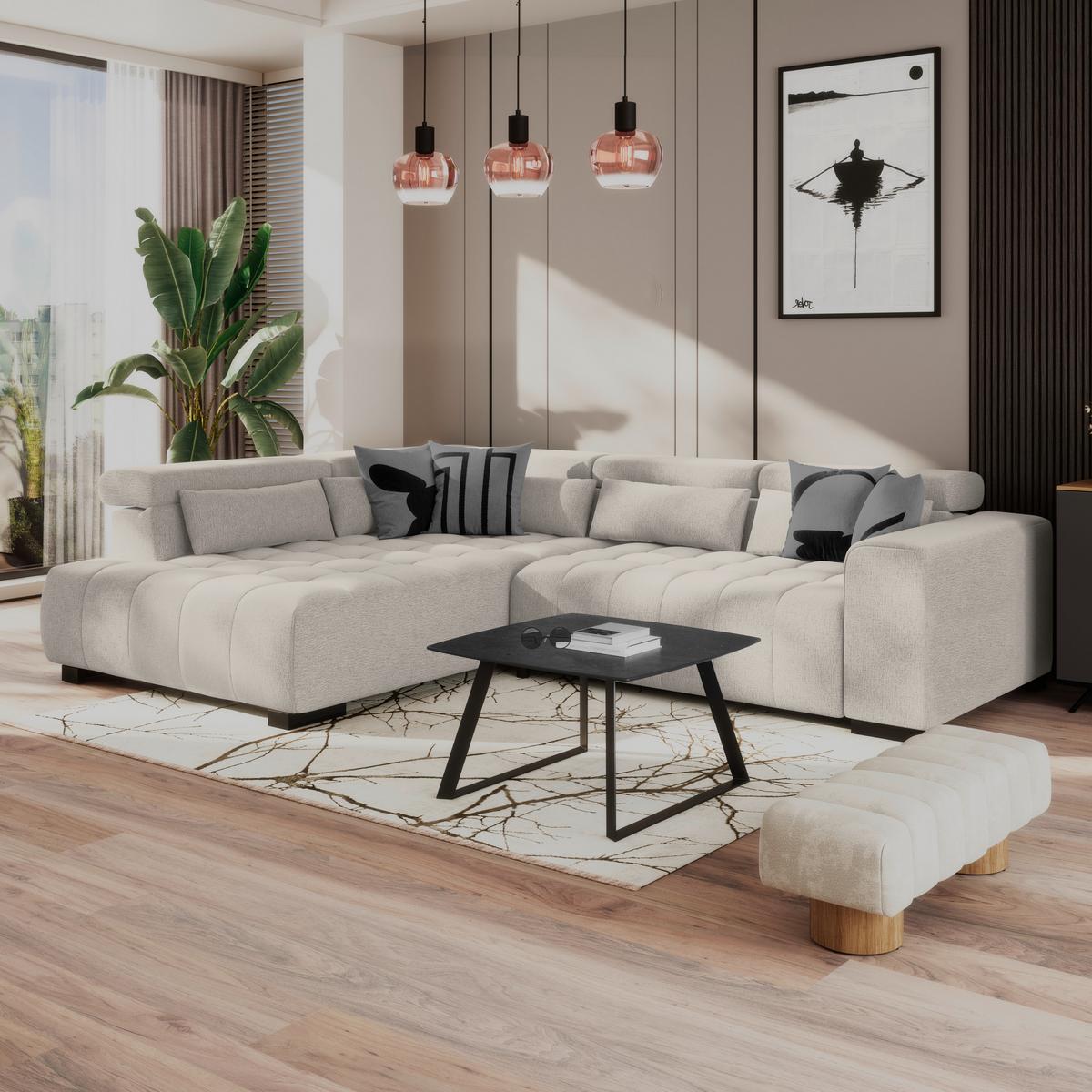 Kutna Garnitura Matera - bež/crna, Trend, tekstil/drvo (226/311cm)