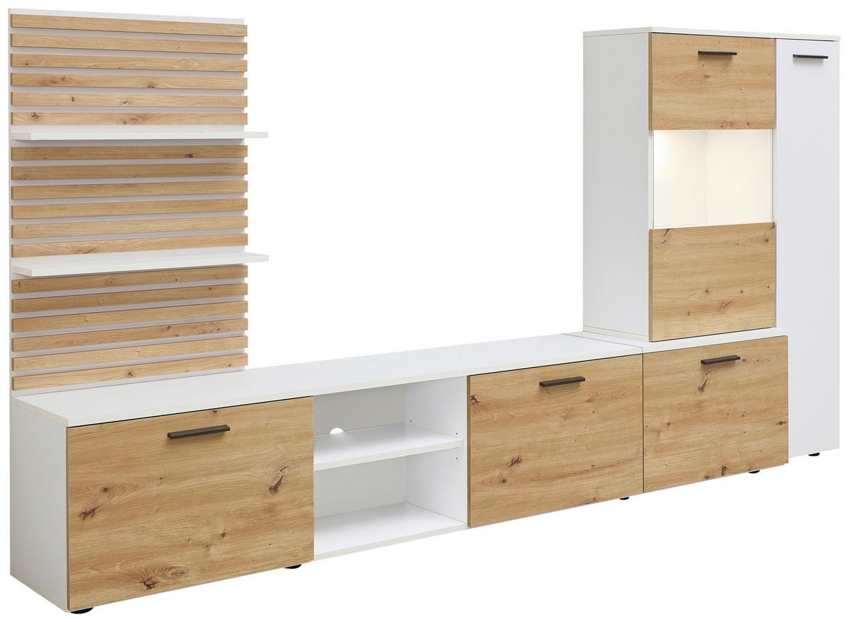 Dnevni Regal Heathrow, Barva Hrasta, Bela - črna/bela, Design, umetna masa/steklo (250/135/38cm) - MID.YOU