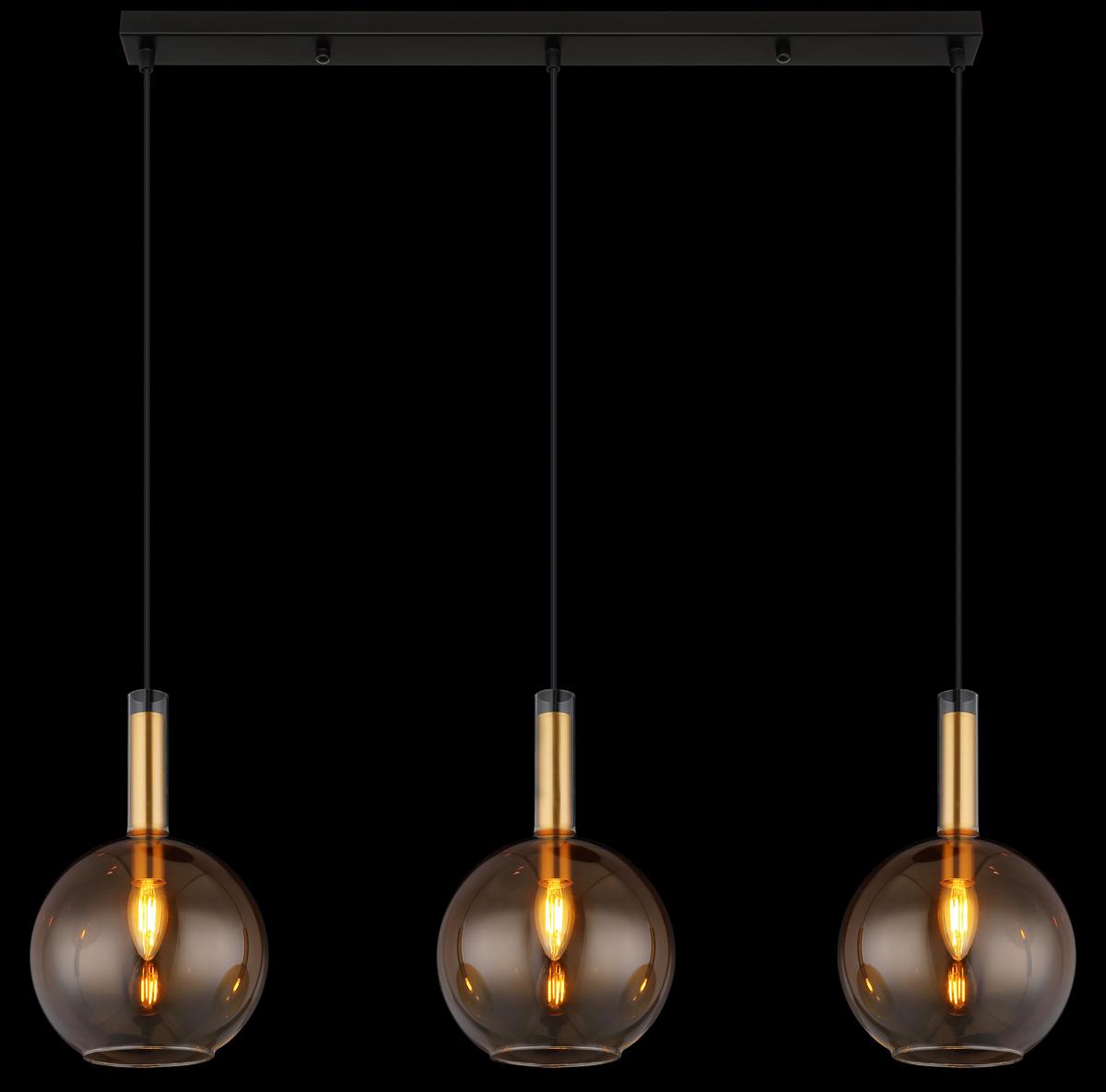 Hängeleuchte Marinella Schwarz/Messing max. 40 Watt - Messingfarben/Schwarz, KONVENTIONELL, Glas/Kunststoff (90/20/150cm) - Globo