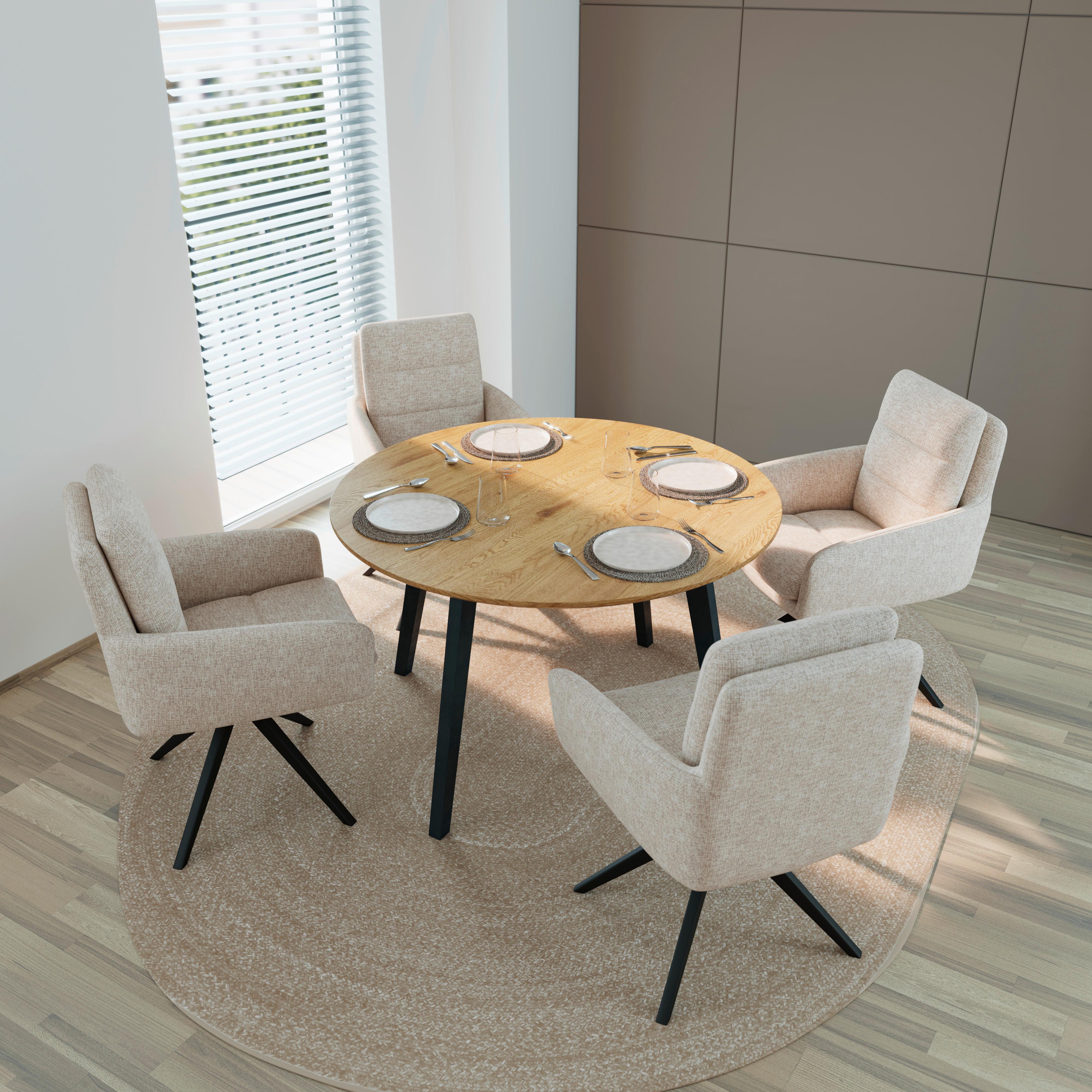 Esstisch rund Elian Eichefarben MDF Ø ca. 120 cm - Eichefarben/Schwarz, MODERN, Holzwerkstoff/Metall (120/120/76cm) - Bessagi Home