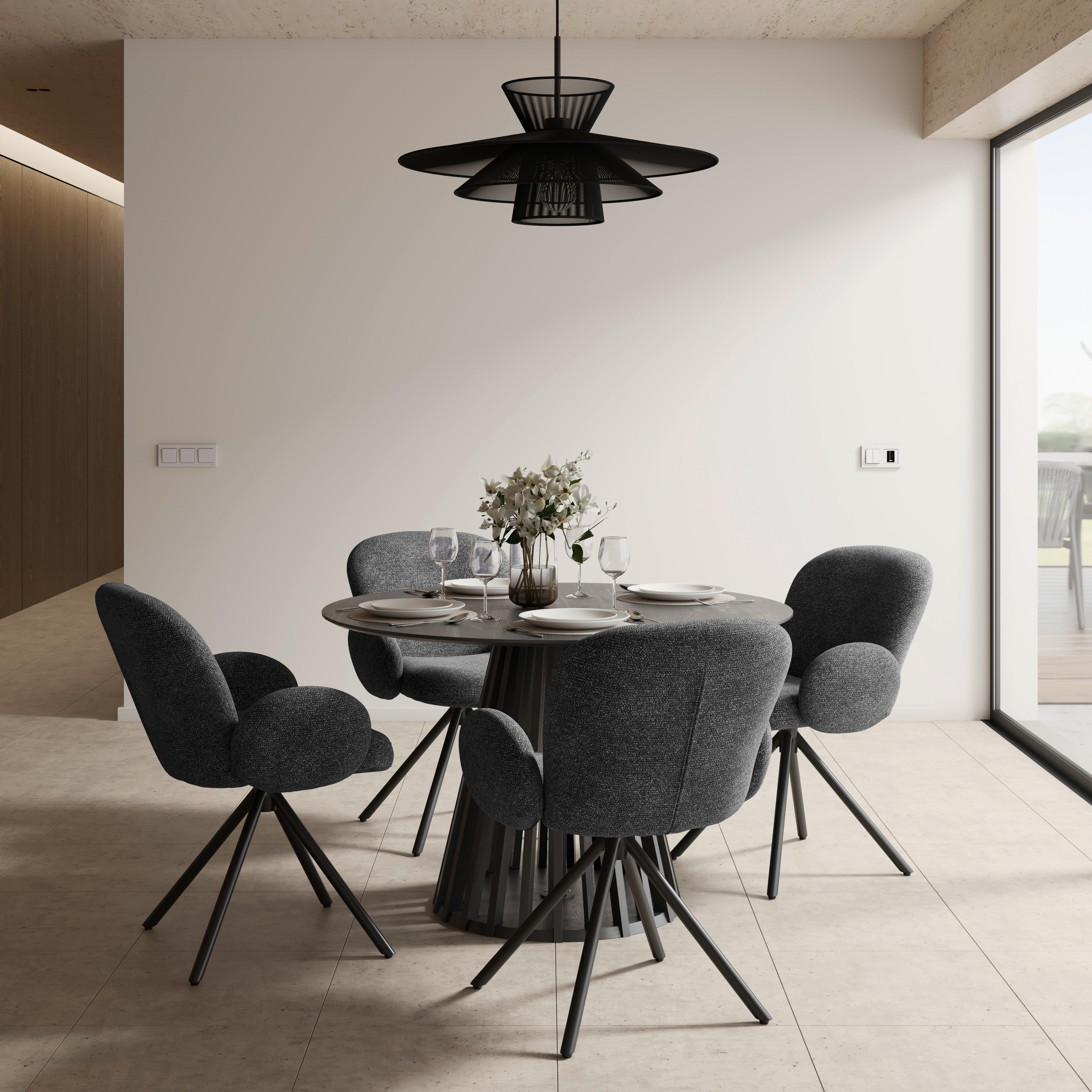 Armlehnstuhl Josea Dunkelgrau Chenille Drehbar Gepolstert - Dunkelgrau/Schwarz, MODERN, Holz/Textil (64/85/63cm) - Bessagi Home